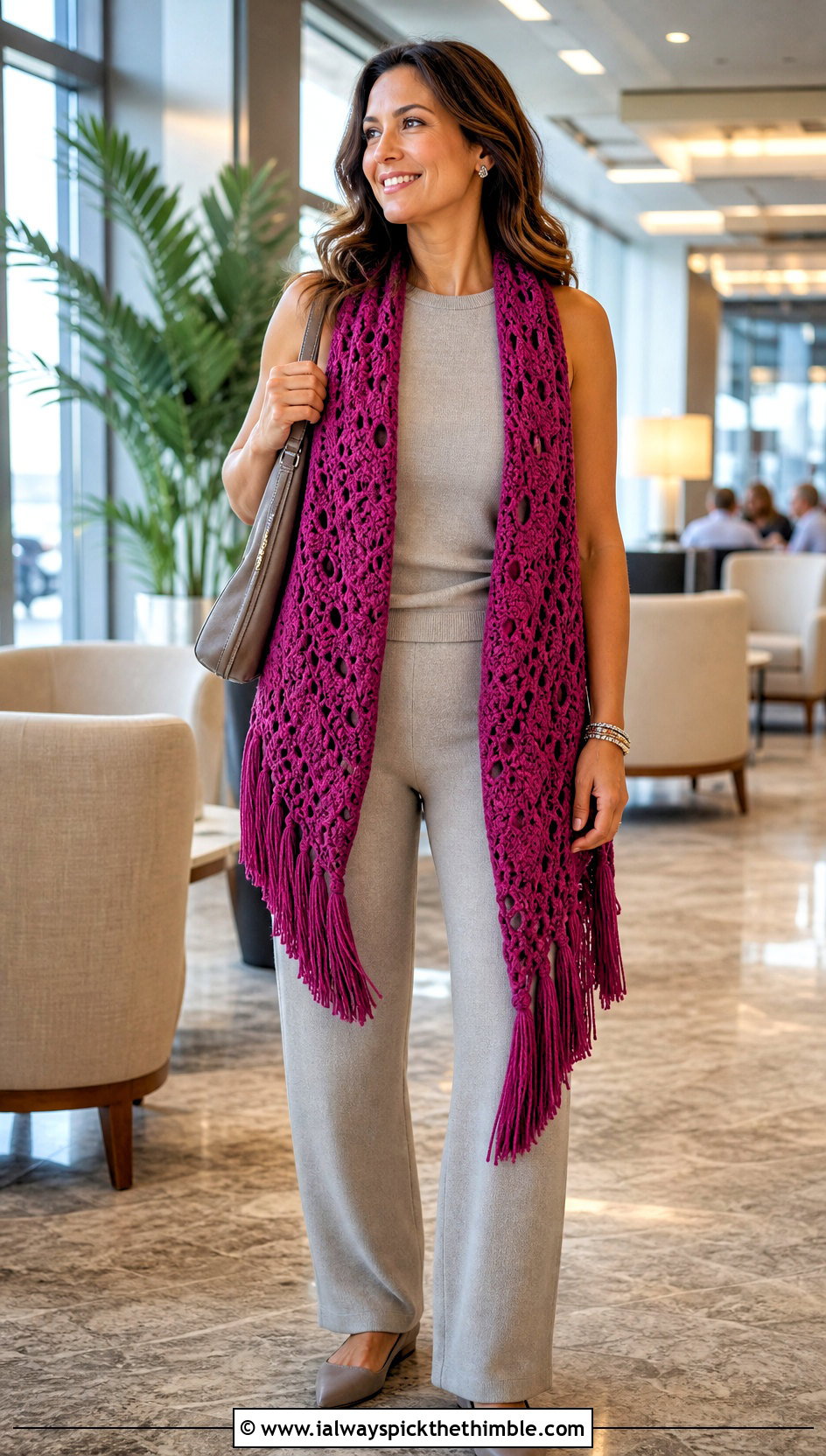 Tassel Stole Crochet Boho Shawl With Knit Set - 20 crochet boho shawl outfit ideas
