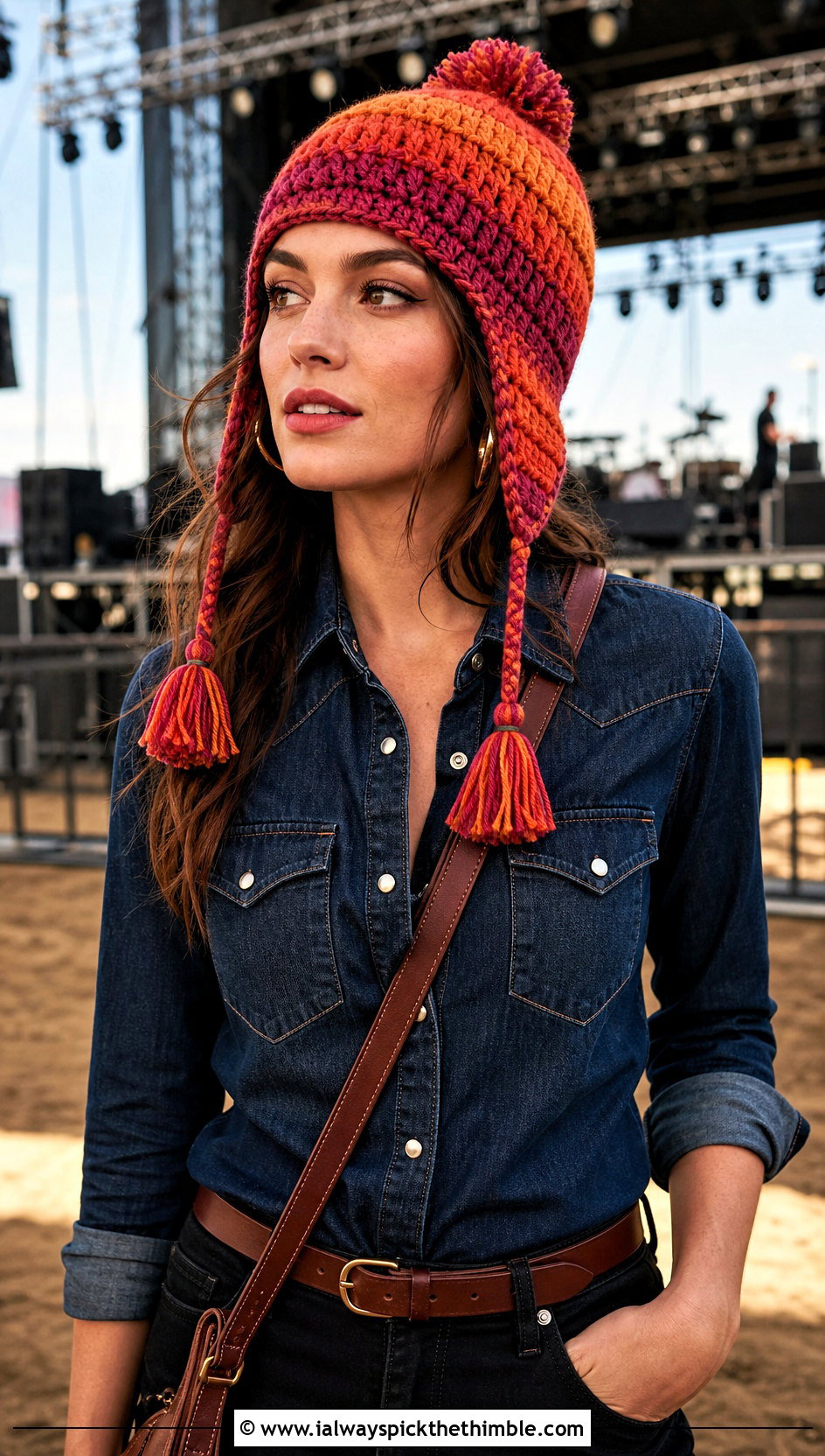 Tassel Tie Crochet Firefly Jayne Hat With Western Shirt - 15 Crochet Firefly Jayne Hat outfit ideas
