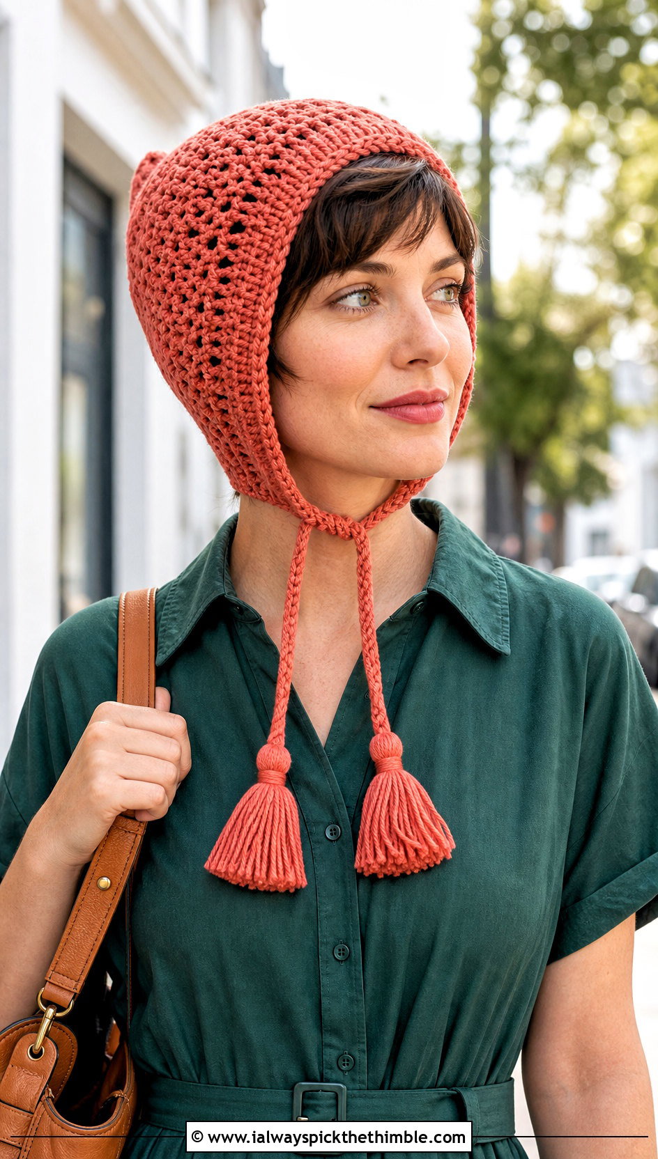 Tassel Tie Pixie Bonnet With Shirt Dress And Knee Boots - 20 crochet pixie hat outfit ideas