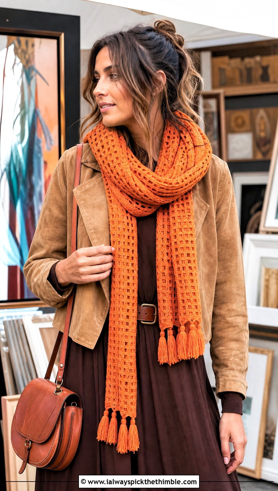 Tassel Waffle Crochet Scarf With Maxi Dress And Western Boots - 20 Waffle Crochet Scarf outfit ideas