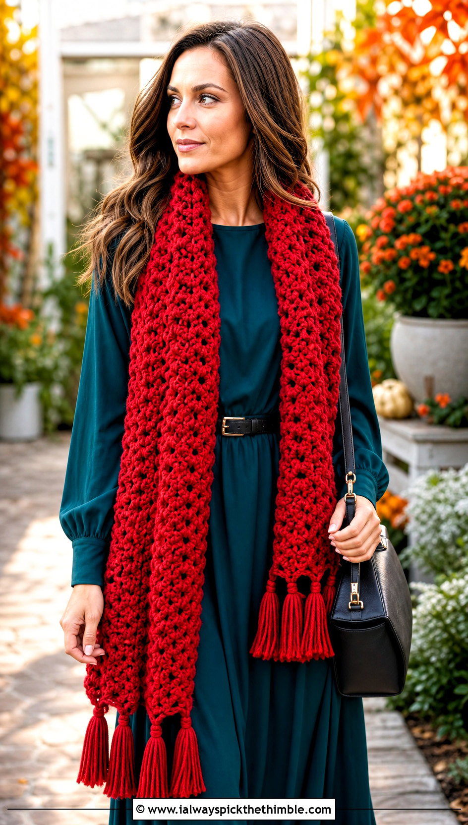 Tasseled Crochet Blanket Scarf With Maxi Dress - 25 crochet blanket scarf outfit ideas