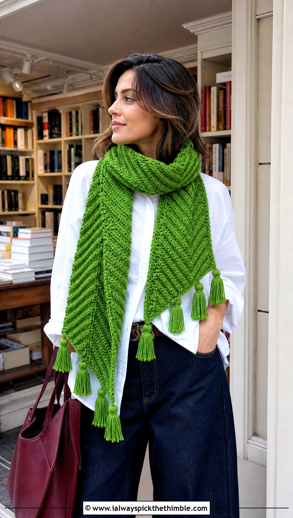 Tasseled Herringbone Crochet Scarf With White Shirt - 15 Herringbone Crochet Scarf outfit ideas