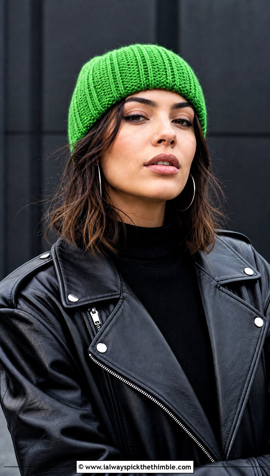Taylor Swift Ribbed Crochet Beanie With Leather Jacket - 20 Taylor Swift Crochet Hat outfit ideas