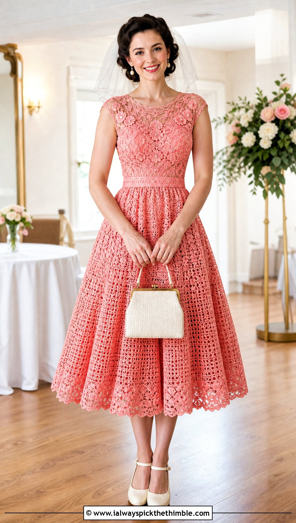 Tea Length Vintage Hand Crochet Wedding Dress With Mary Jane Shoes - 15 Hand Crochet Wedding Dress outfit ideas
