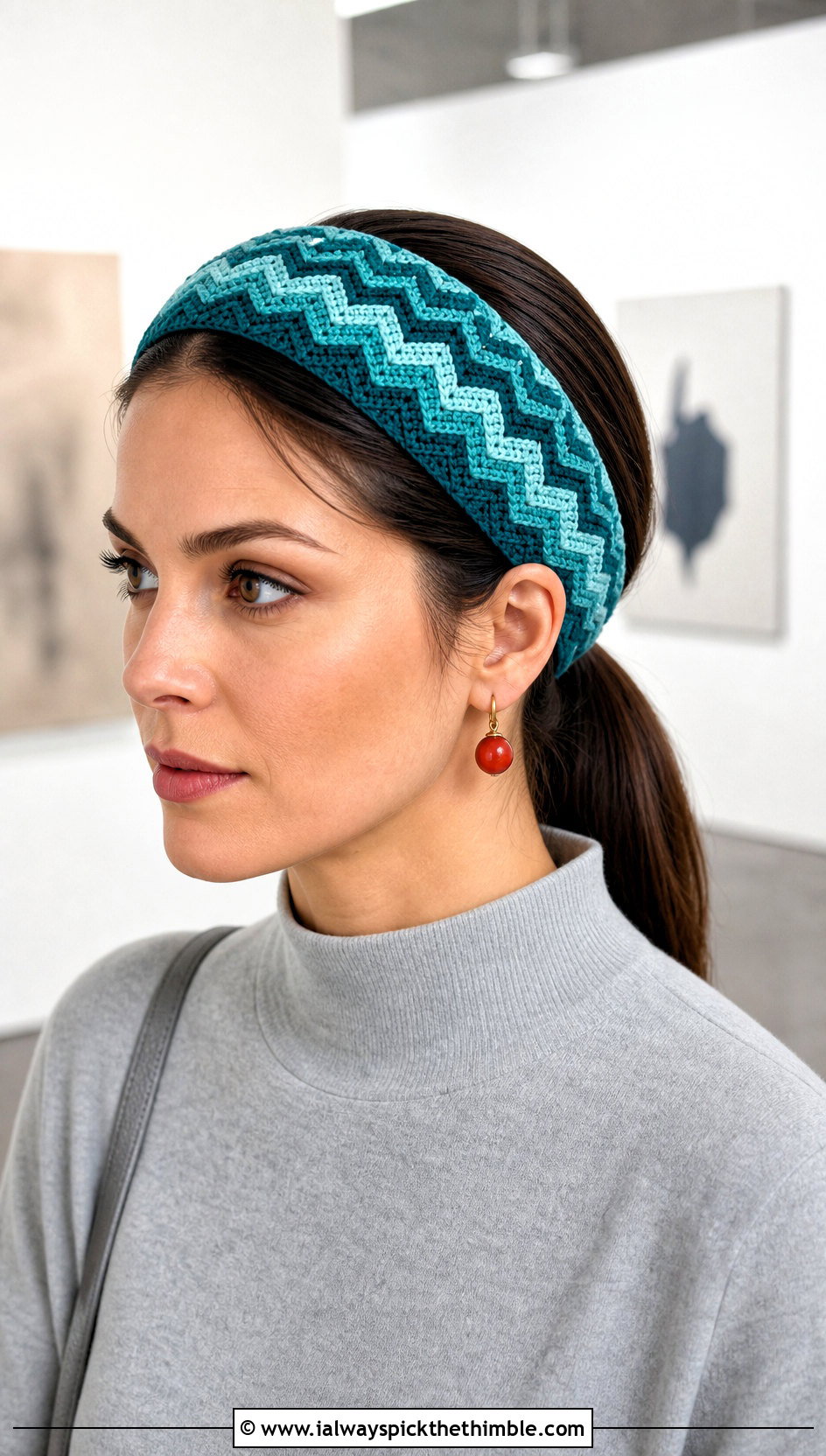 Teal Chevron Crochet Headband With Monochrome Outfit - 15 Teal Crochet Headband outfit ideas