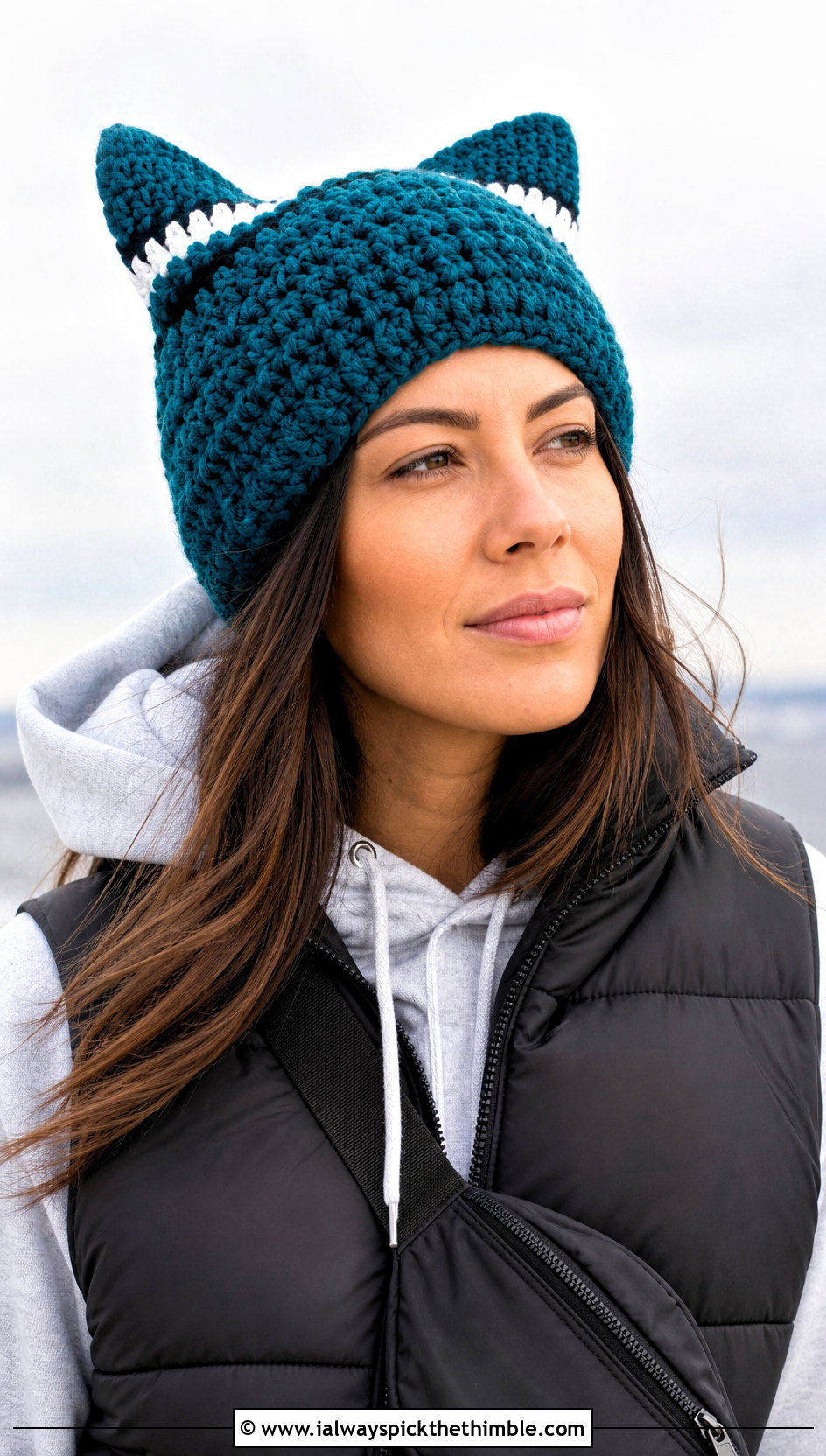 Teal Chunky Clancy Crochet Beanie With Puffer Vest - 20 clancy beanie crochet outfit ideas