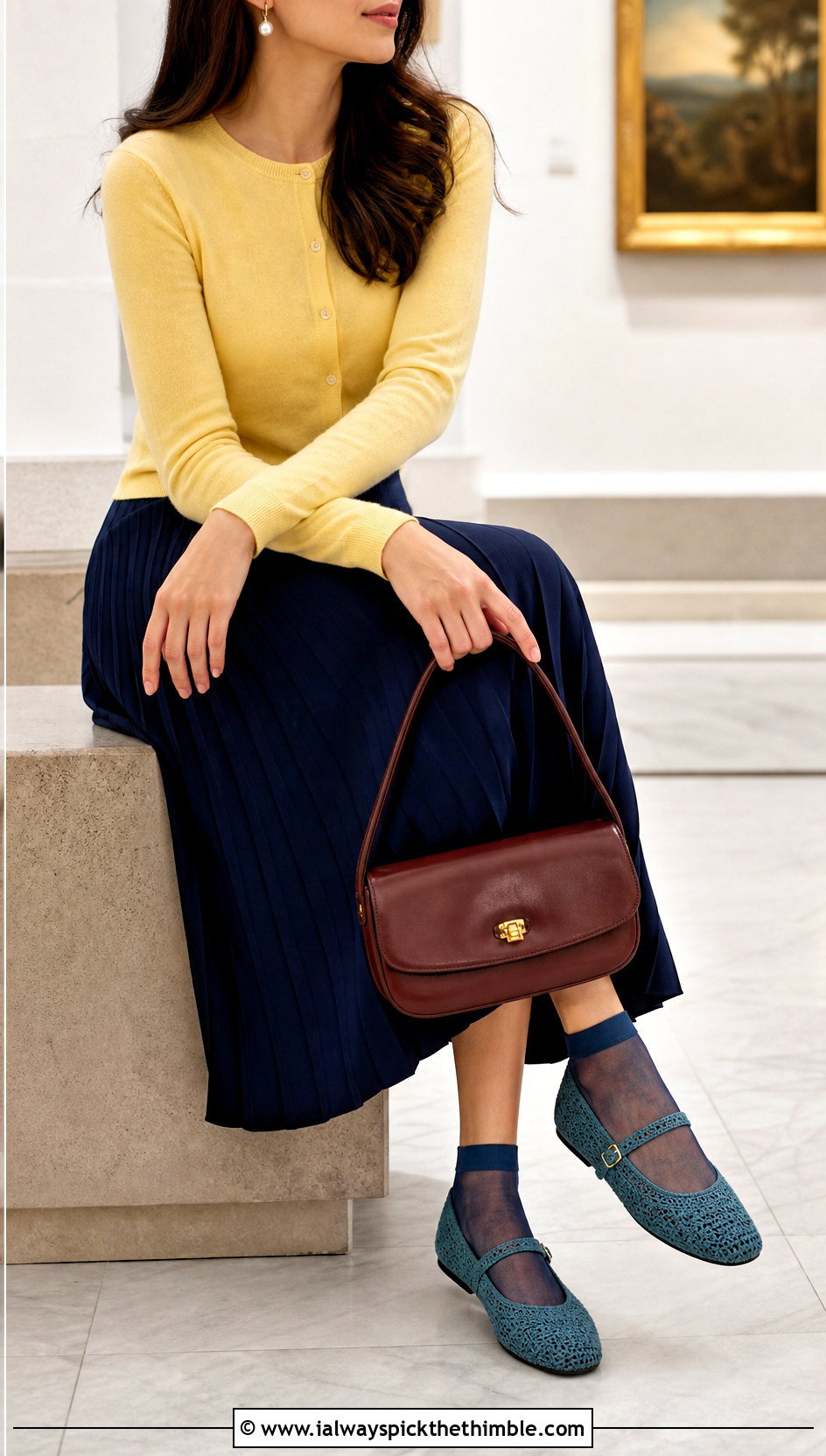Teal Crochet Mary Jane Flats With A Pleated Skirt - 15 Teal Crochet Shoes outfit ideas