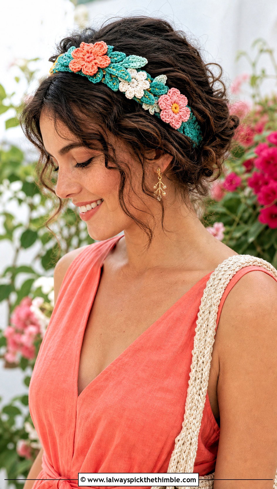 Teal Floral Crochet Headband With Linen Dress - 15 Teal Crochet Headband outfit ideas