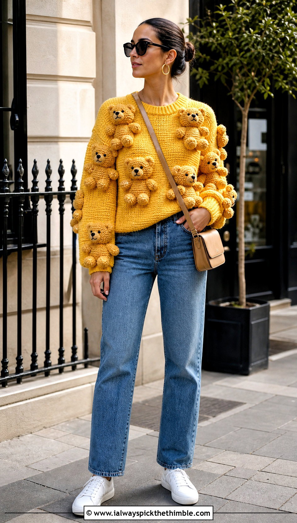 Teddy Bear Amigurumi Sweater With Straight Leg Jeans - 20 amigurumi sweater outfit ideas