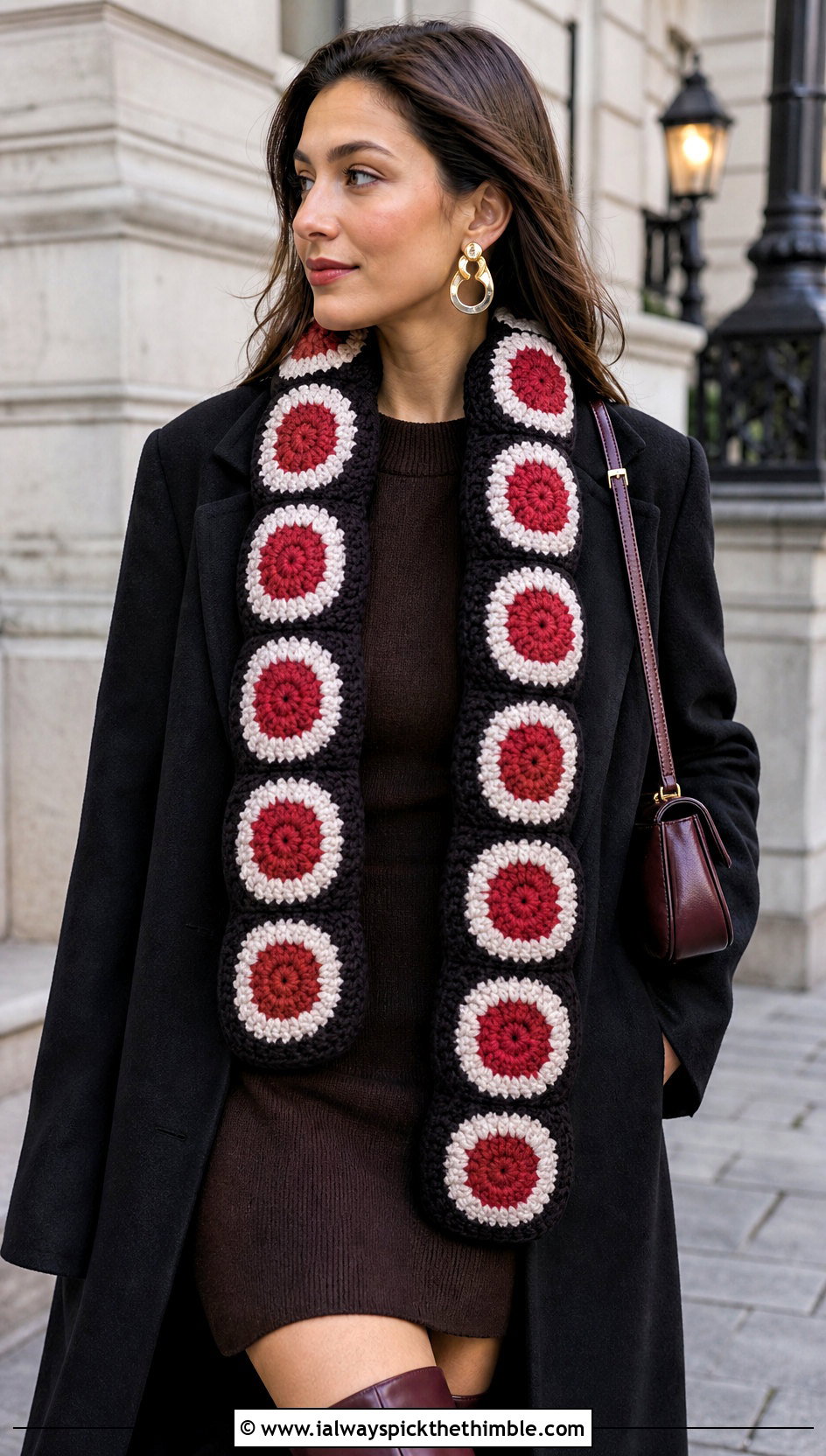Tekka Maki Crochet Sushi Scarf With Sweater Dress - 20 crochet sushi scarf outfit ideas