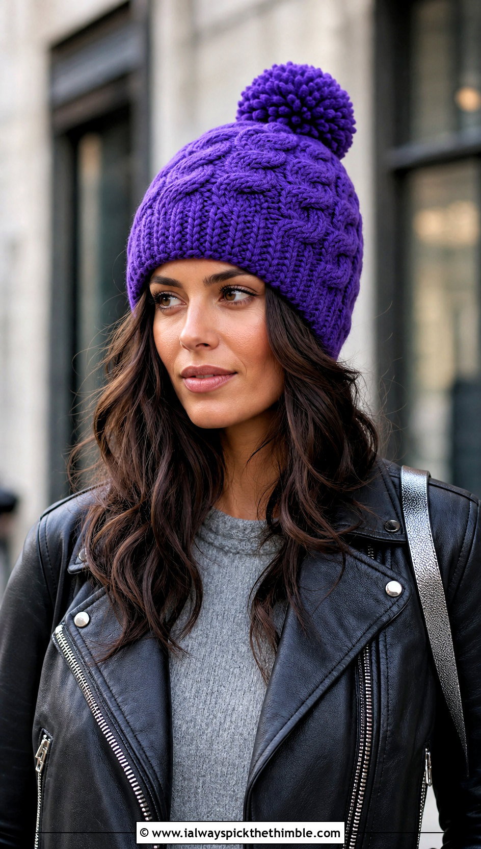 Tempest Cable Pom Pom Crochet Beanie With Leather Jacket - 15 tempest crochet beanie outfit ideas