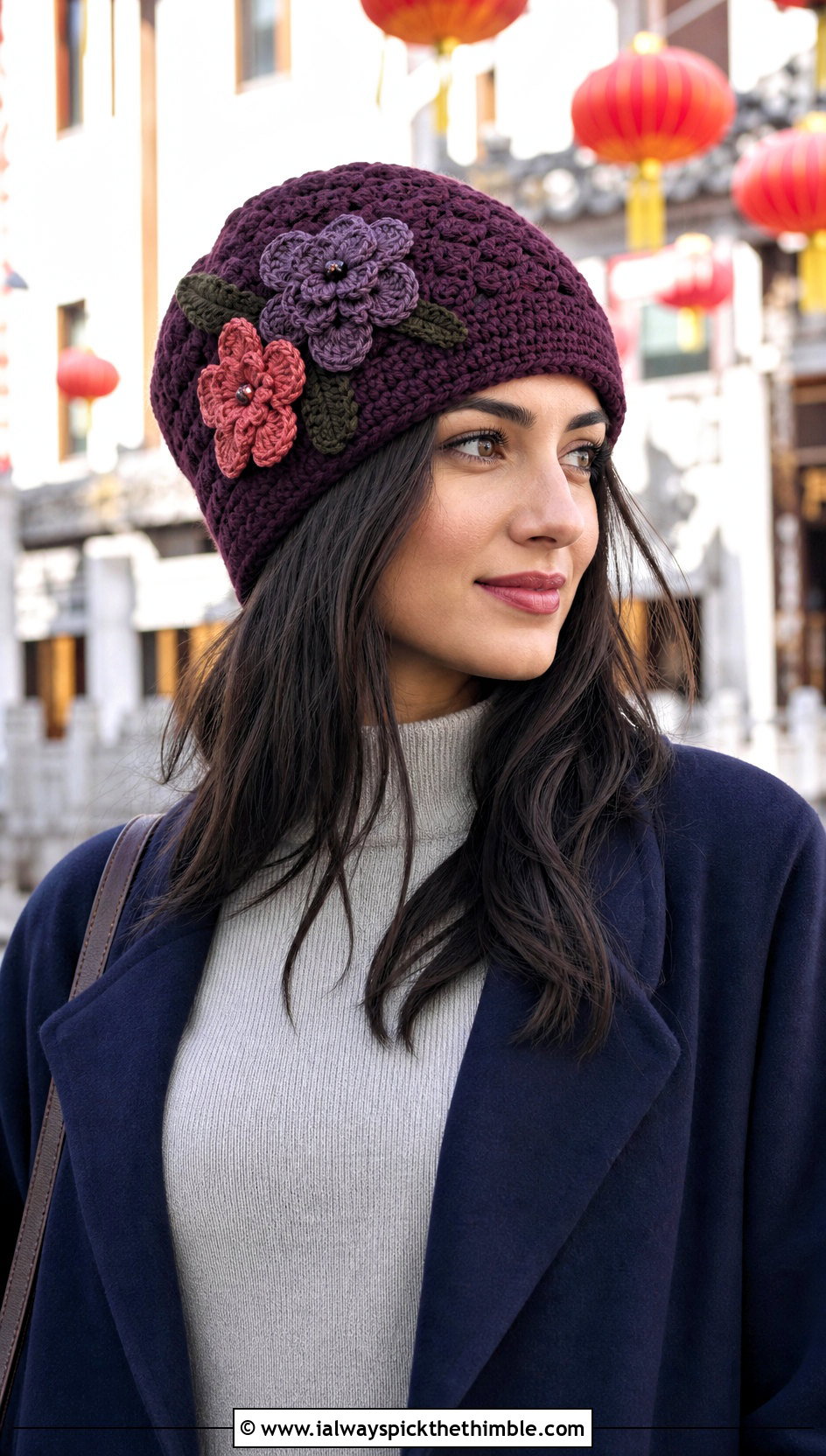 Tempest Floral Applique Crochet Beanie With Maxi Coat - 15 tempest crochet beanie outfit ideas