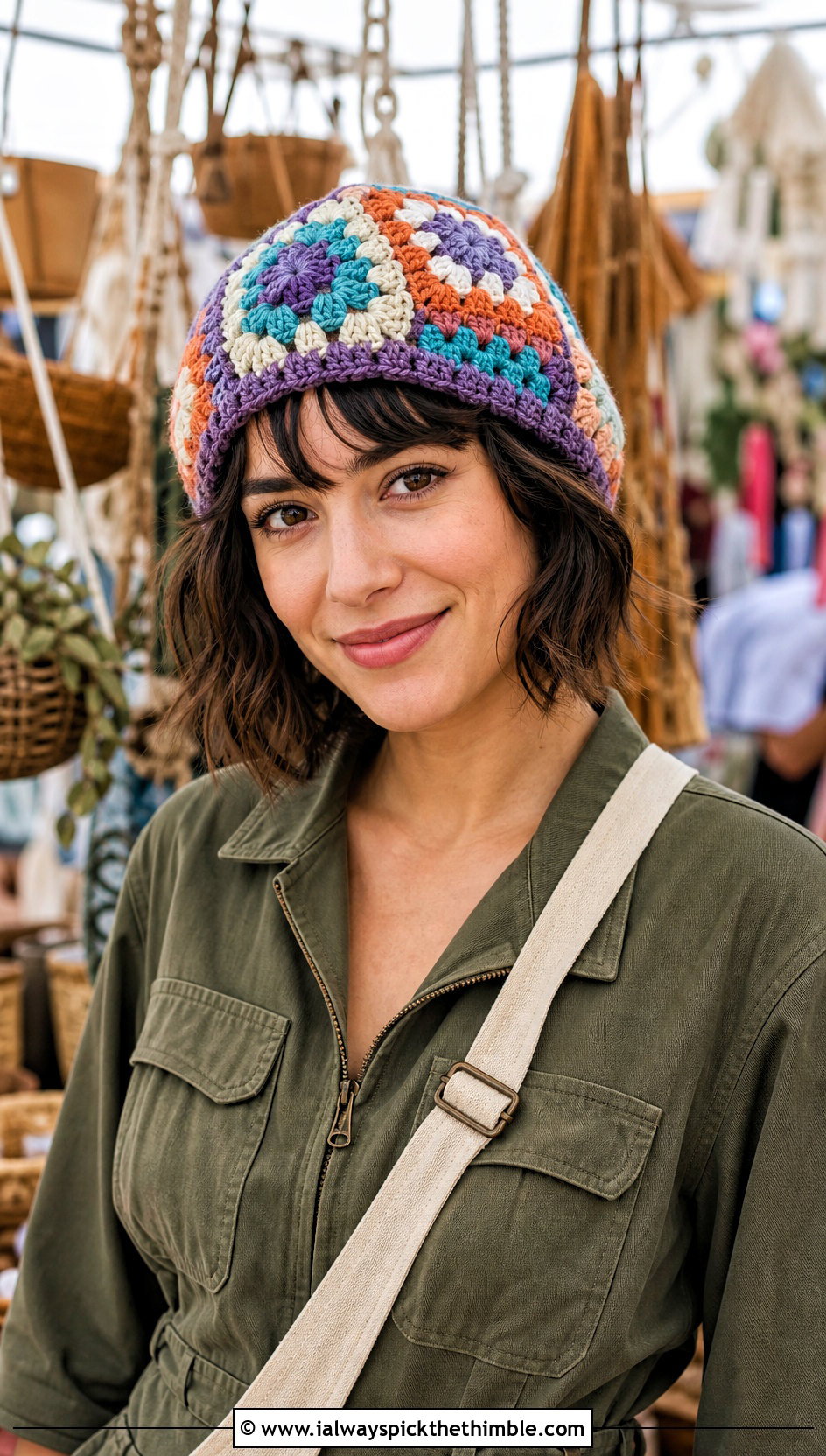 Tempest Granny Square Crochet Beanie With Utility Jumpsuit - 15 tempest crochet beanie outfit ideas