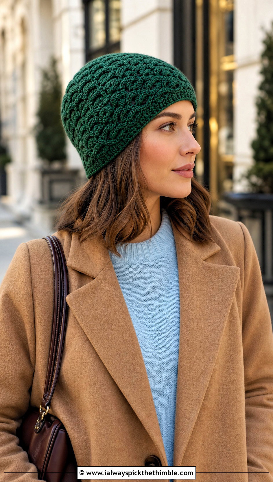 Tempest Shell Stitch Crochet Beanie With Wool Coat - 15 tempest crochet beanie outfit ideas