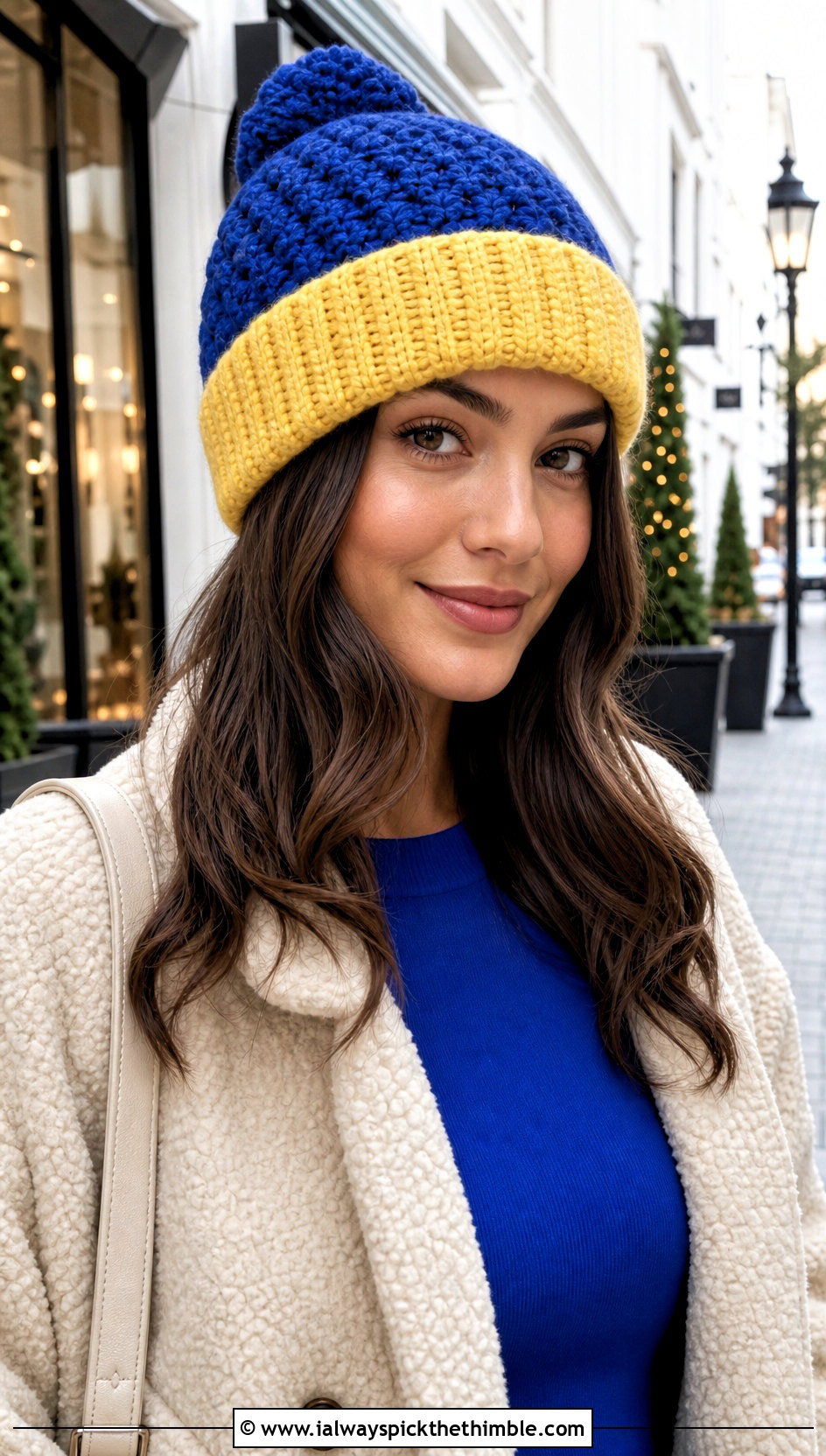 Textured Color Block Crochet Beanie With Shacket - 15 Crochet Textured Beanie outfit ideas