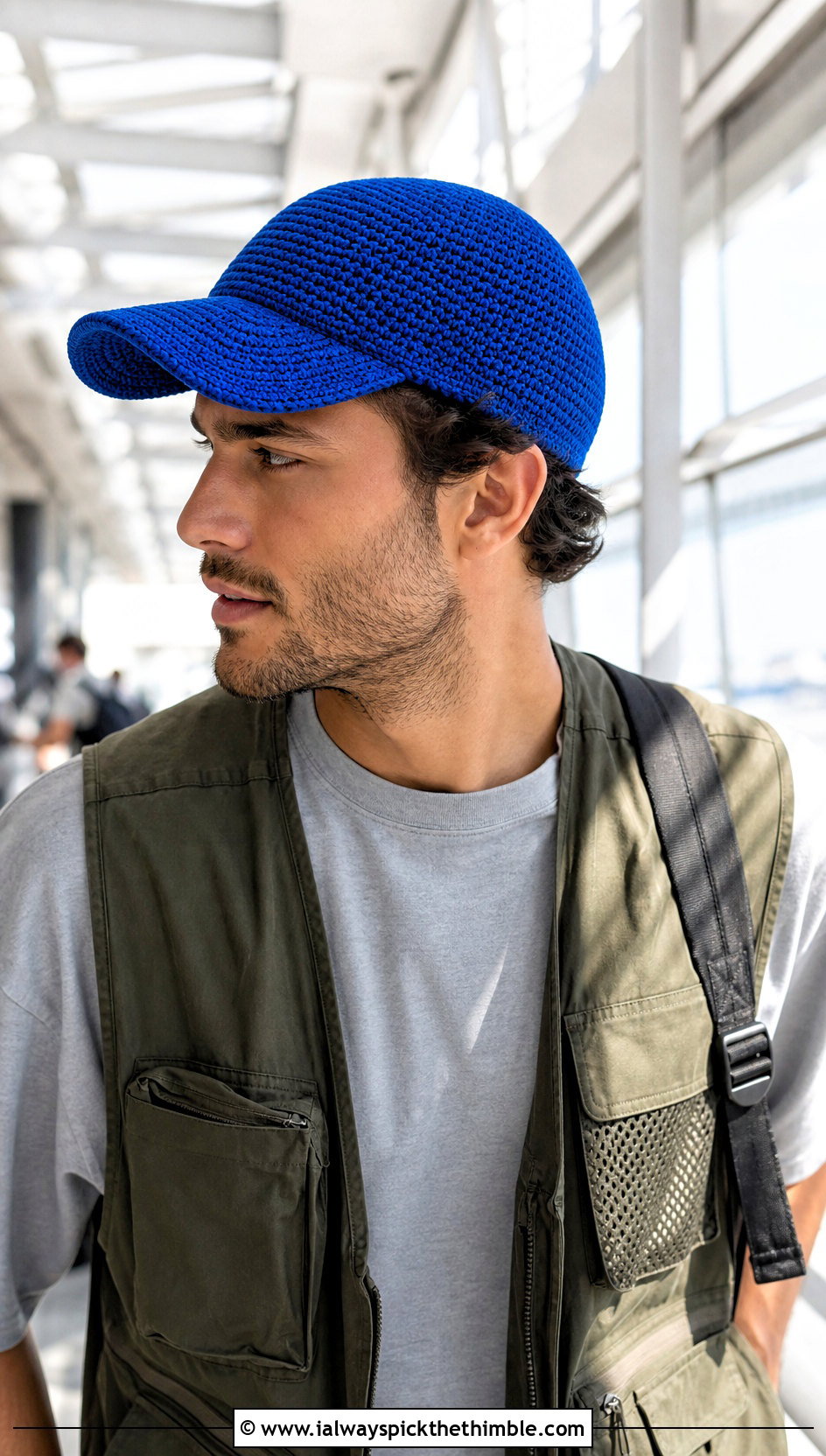 Textured Crochet Baseball Cap With Utility Vest - 20 male crochet hat outfit ideas
