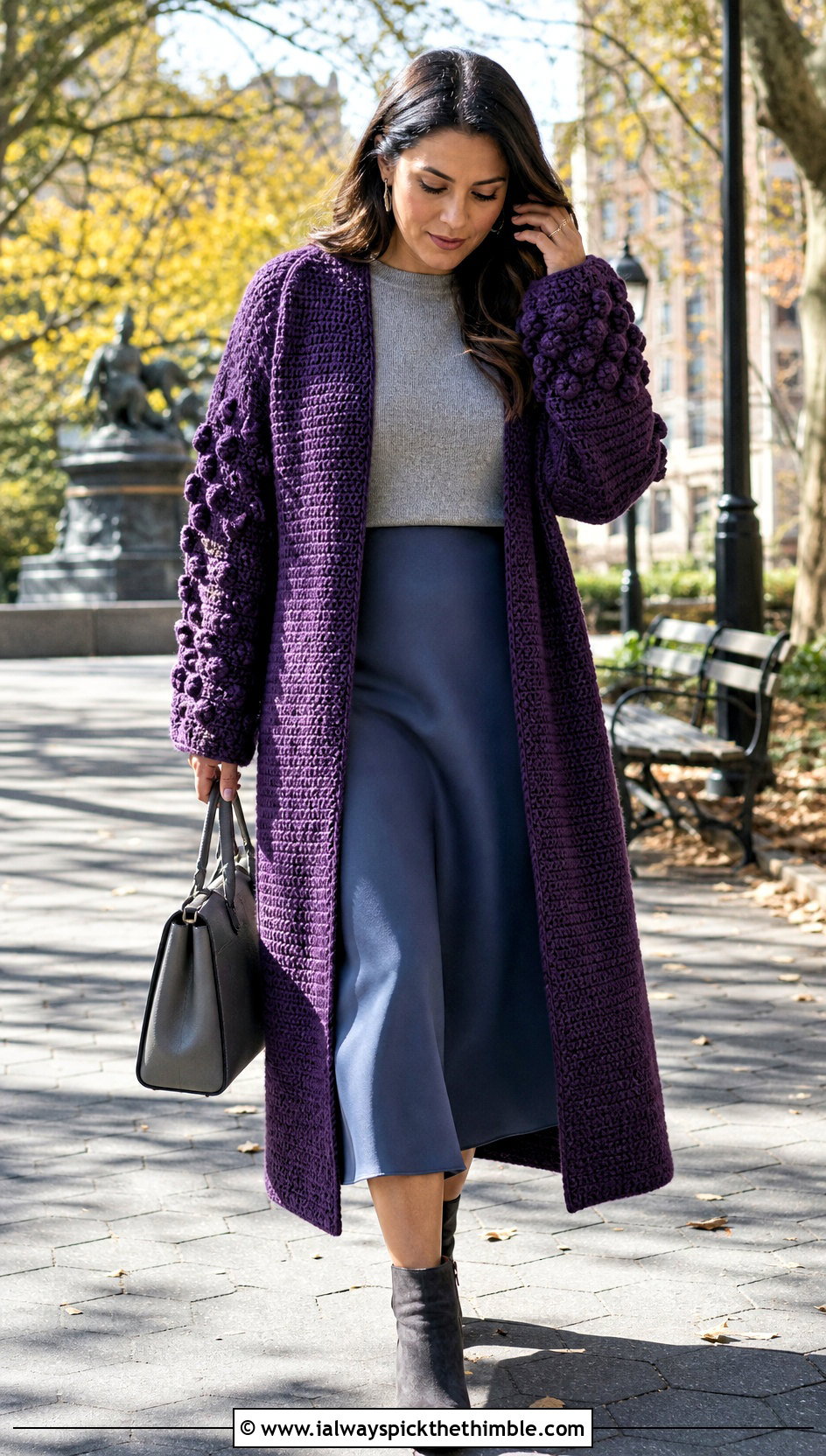 Textured Crochet Cardigan Coat With Midi Skirt - 20 crochet long cardigan sweater coats outfit ideas