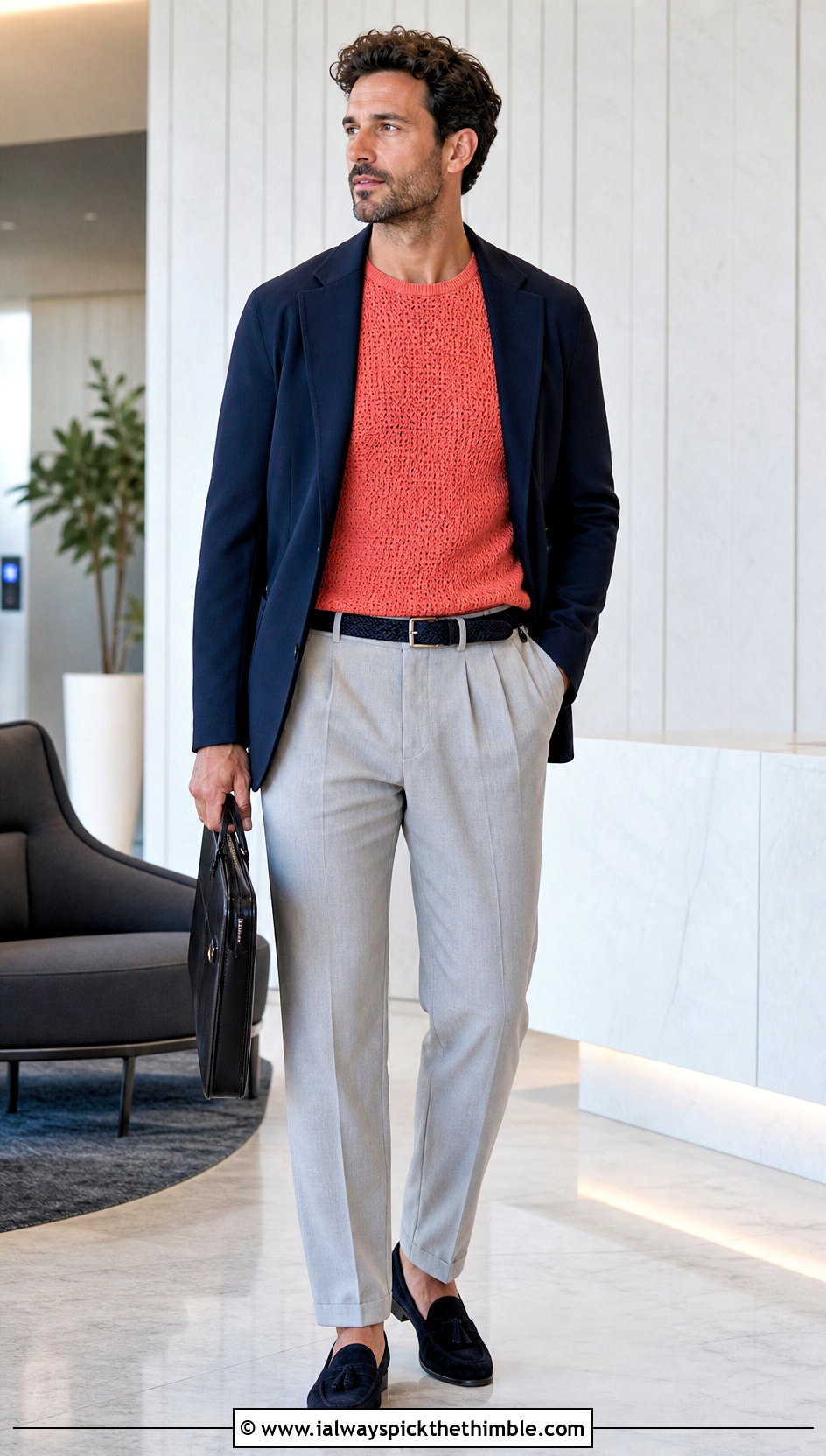 Textured Crochet Crew Neck Shirt With A Blazer - 25 crochet mens shirt outfit ideas