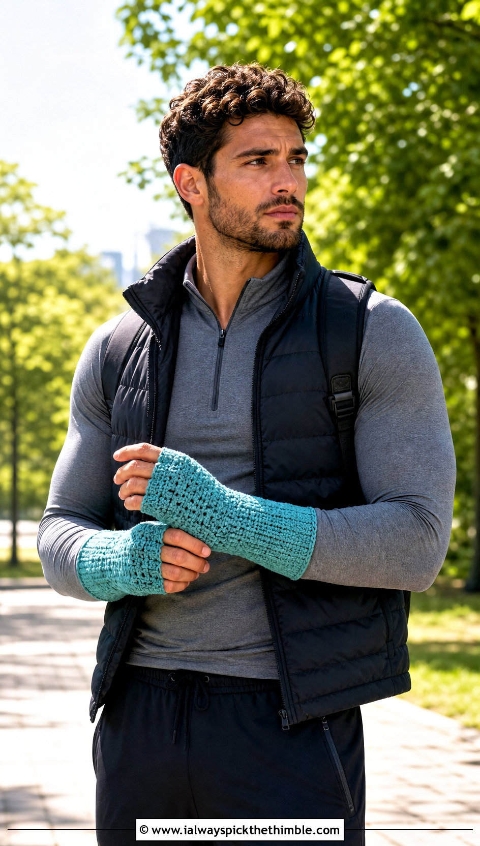 Textured Crochet Gauntlet Gloves With Minimal Athleisure - 25 crochet gloves for men outfit ideas