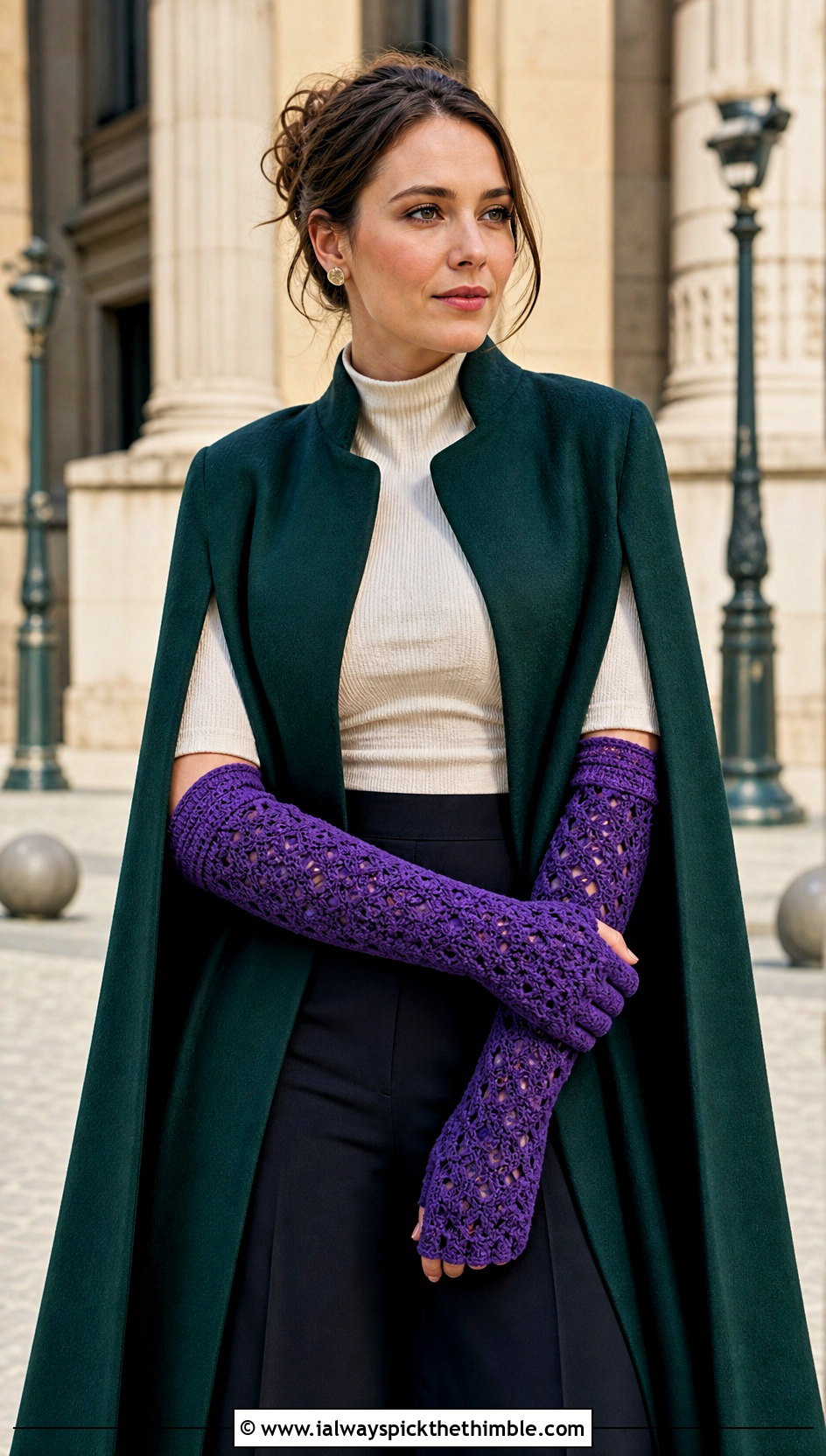 Textured Crochet Gauntlet Mittens With Cape And Culottes - 25 crochet mittens outfit ideas