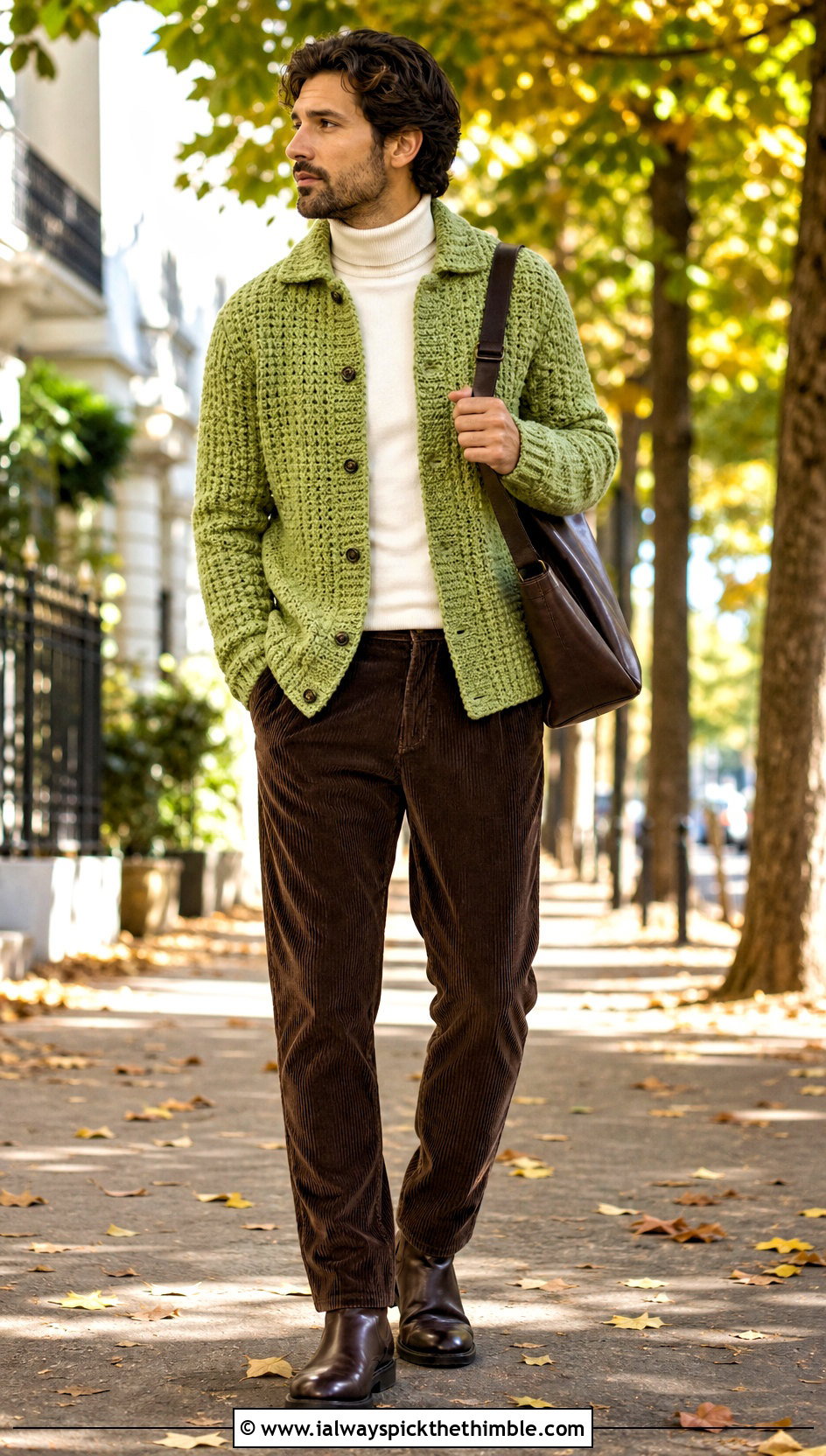 Textured Crochet Shirt Jacket With Corduroy Pants - 25 men's crochet shirt outfit ideas
