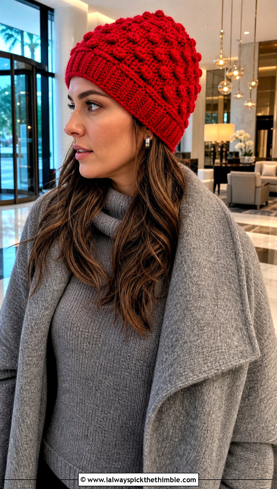 Textured Crochet Toque With Monochrome Knit Set - 20 Warm Crochet Hat outfit ideas