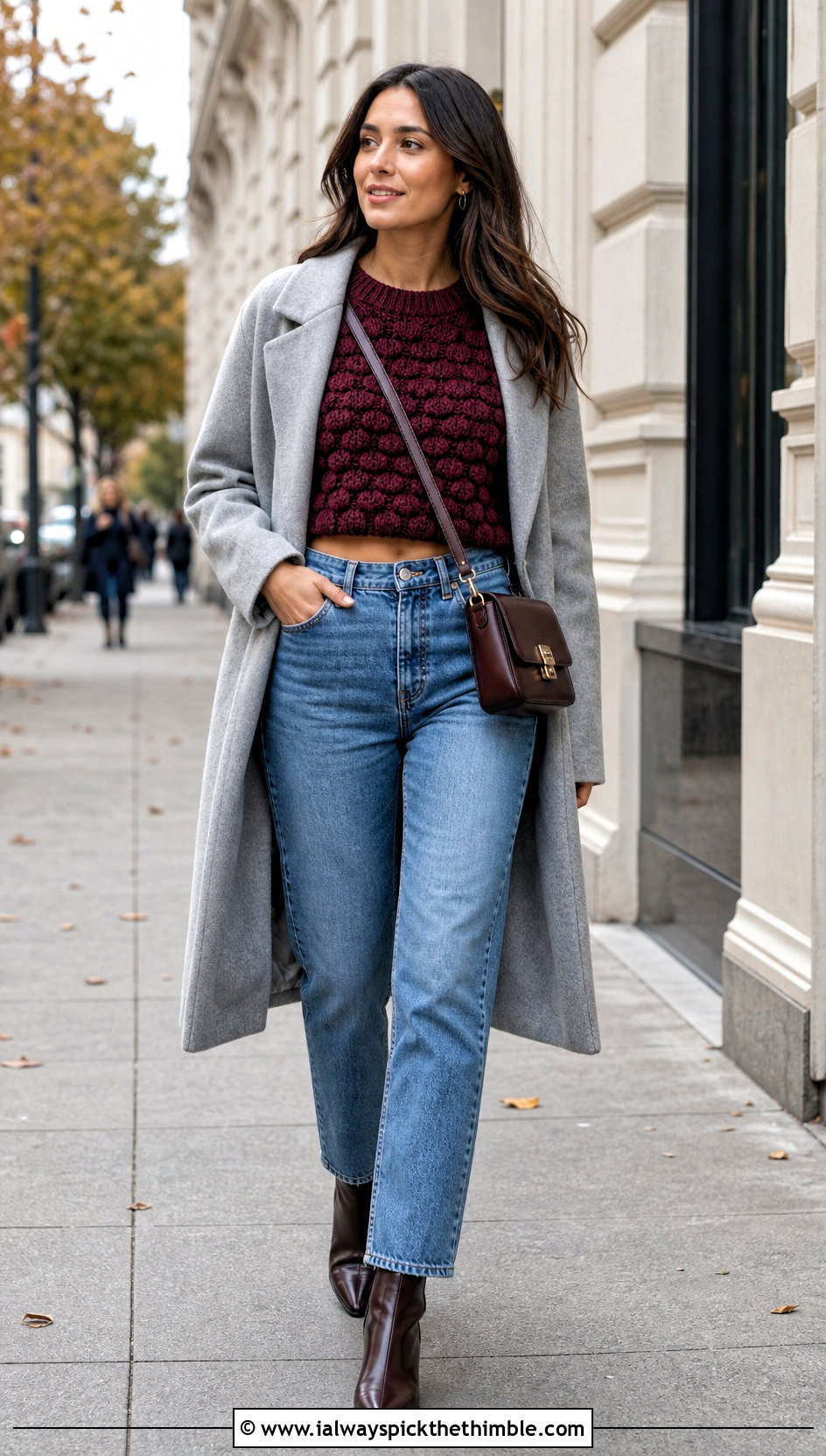Textured Cropped Crochet Sweater With Straight Leg Jeans - 20 crocheted cropped sweater outfit ideas