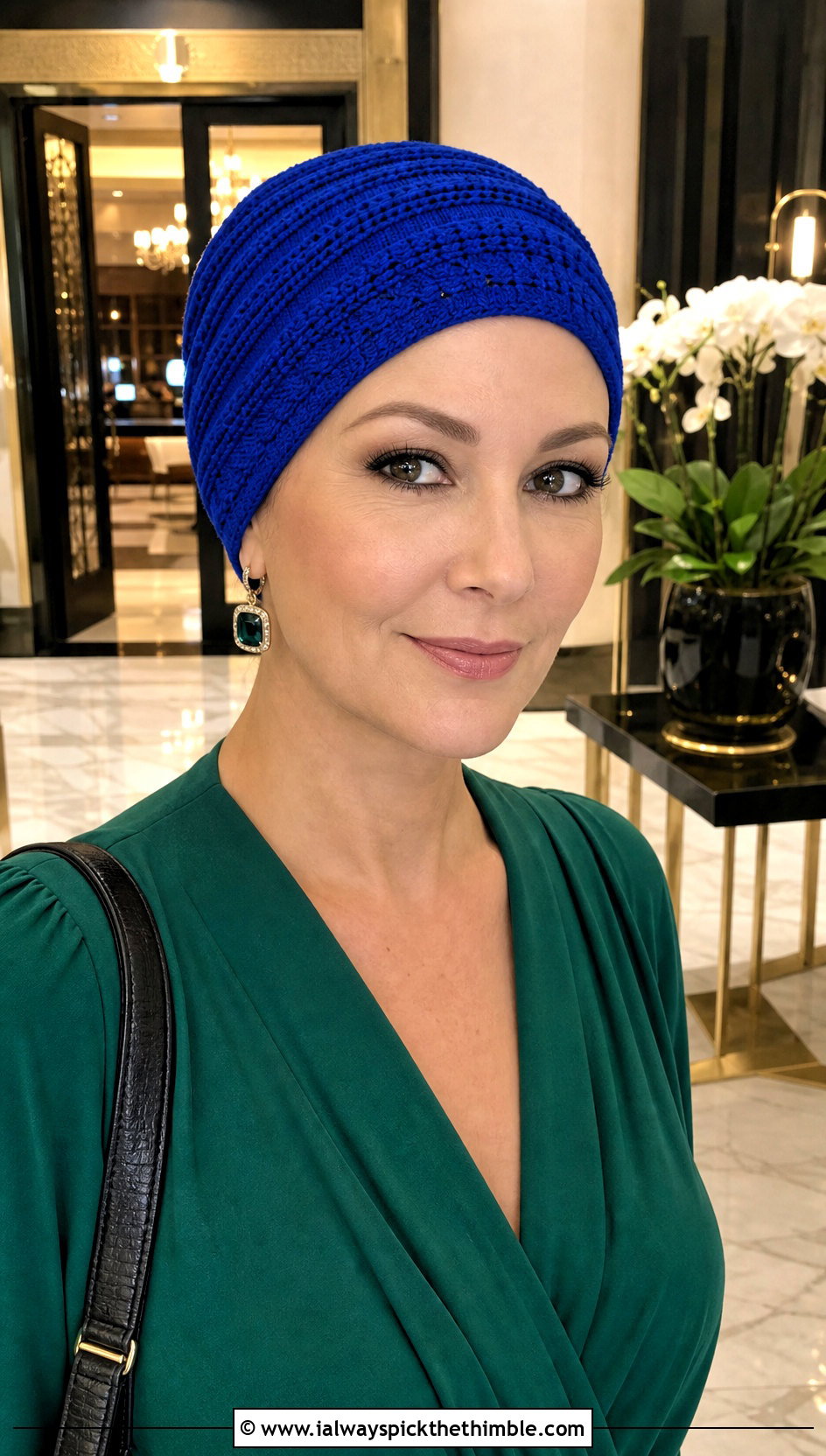 Textured Crown Chemo Cap With Wrap Dress - 20 Crochet Summer Chemo Caps outfit ideas