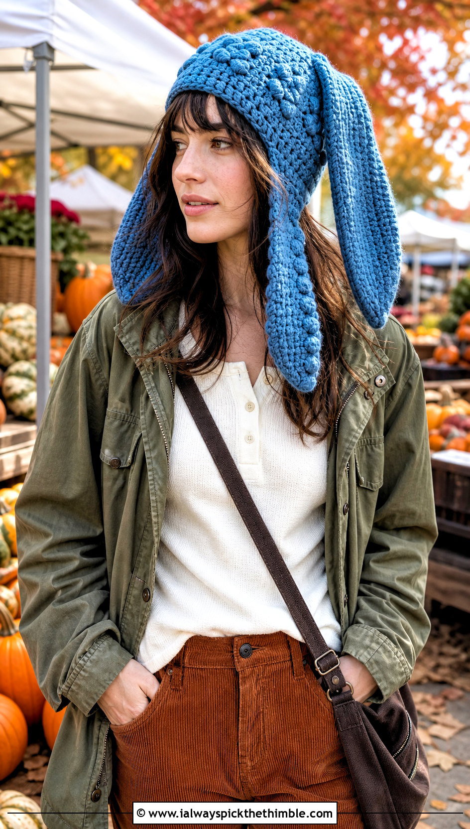 Textured Earflap Rabbit Hat With Utility Jacket And Corduroy Pants - 15 Sincerity Is Scary Crochet Hat outfit ideas