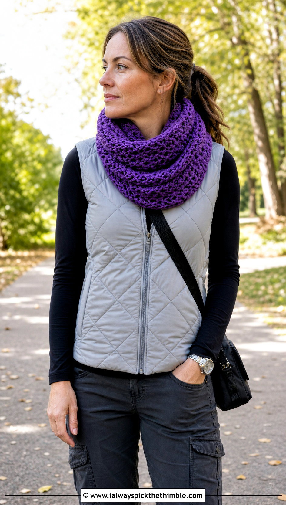 Textured Hdc Crochet Scarf With Quilted Vest - 20 Hdc Crochet Scarf outfit ideas