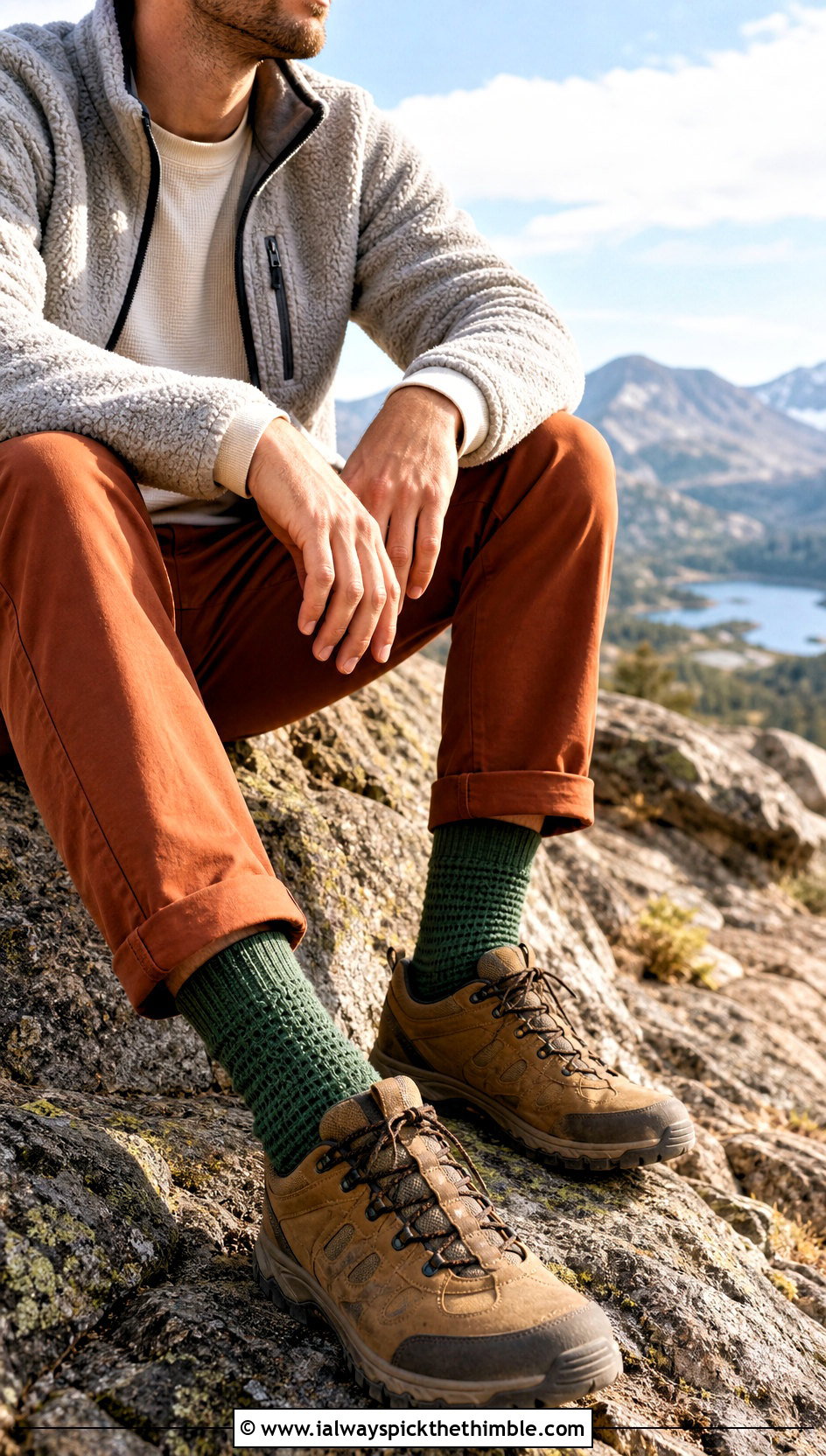 Textured Hiking Crochet Socks With Fleece And Trail Pants - 25 crochet socks for men outfit ideas