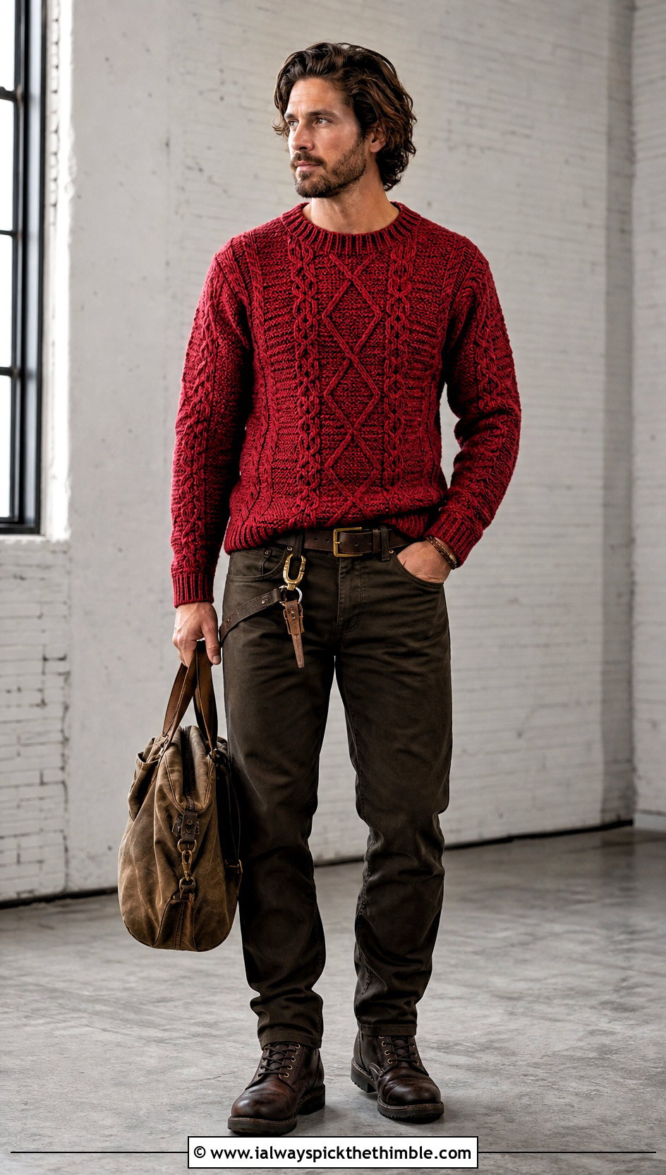 Textured Mens Crochet Sweater With Workwear Pants - 25 mens crochet sweater outfit ideas