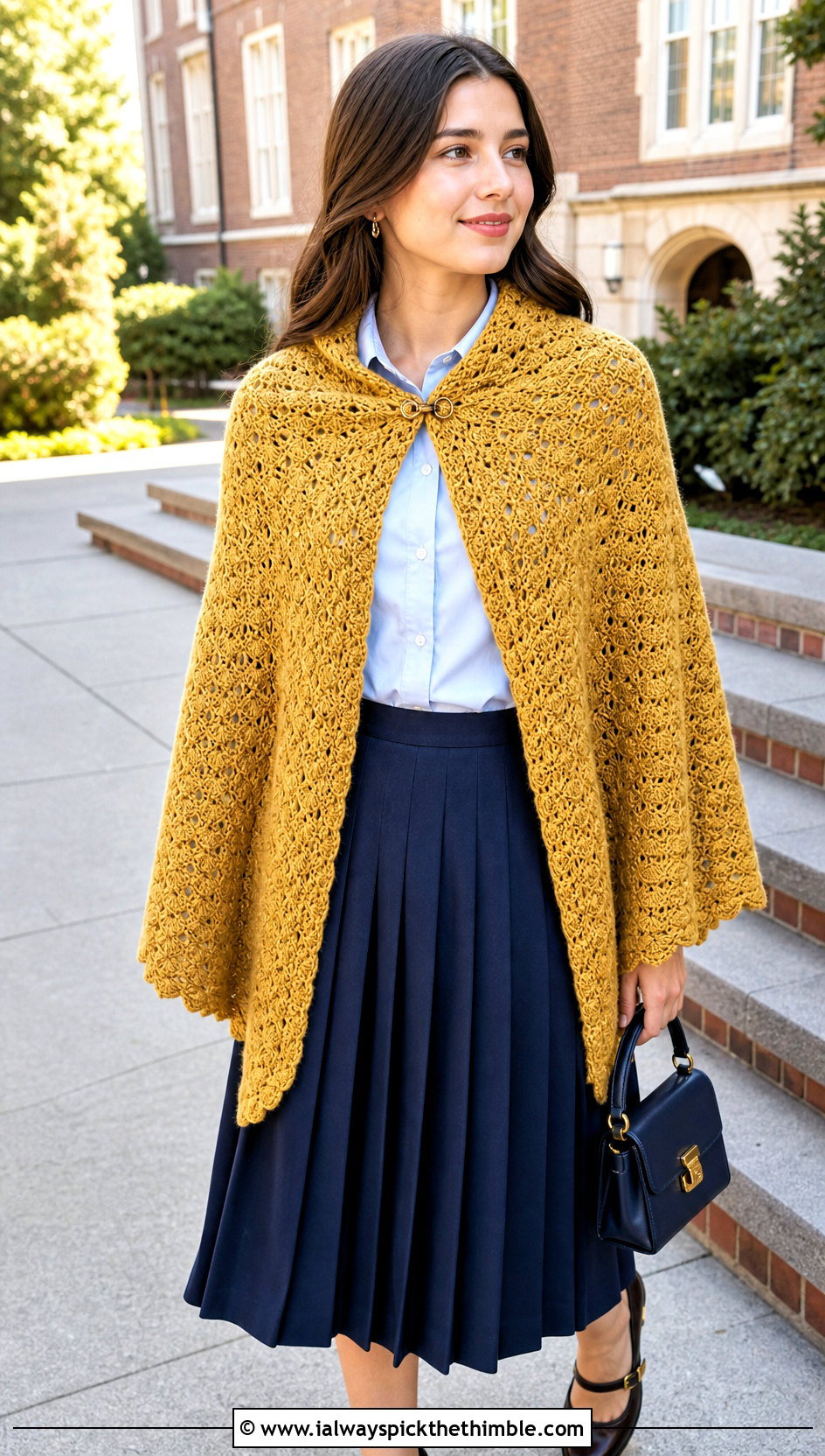 Textured Never Ending Crochet Shawl With A Pleated Skirt - 15 Never Ending Crochet Shawl outfit ideas