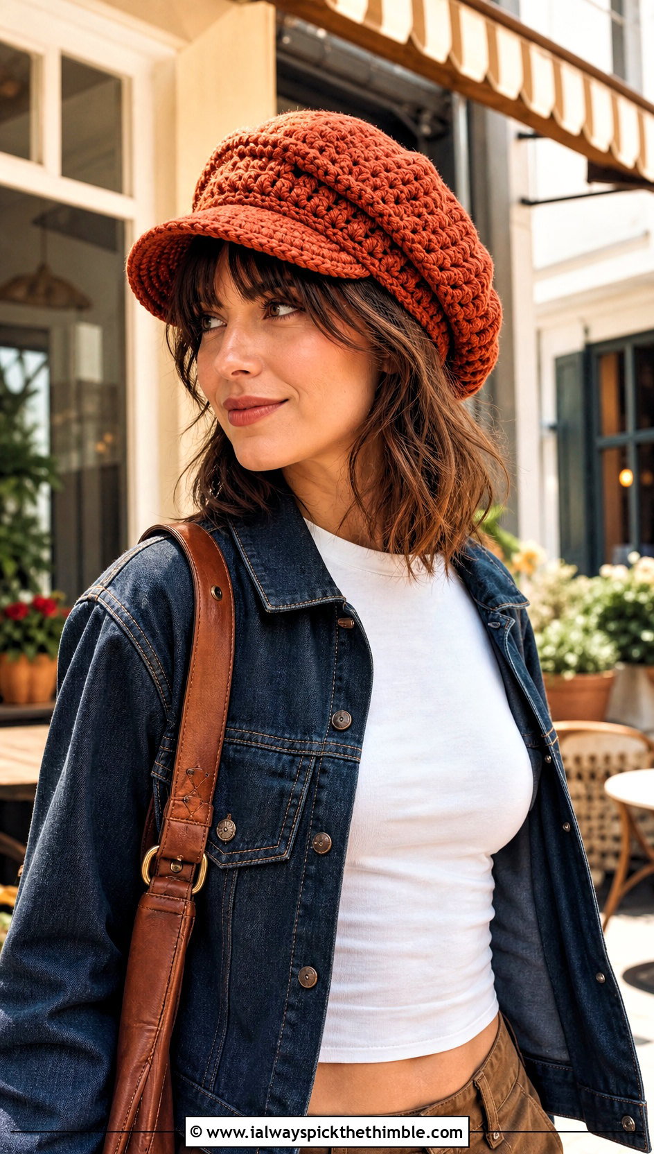 Textured Newsboy Slouch Hat With Wide Leg Jeans - 20 easy crochet slouch hat outfit ideas