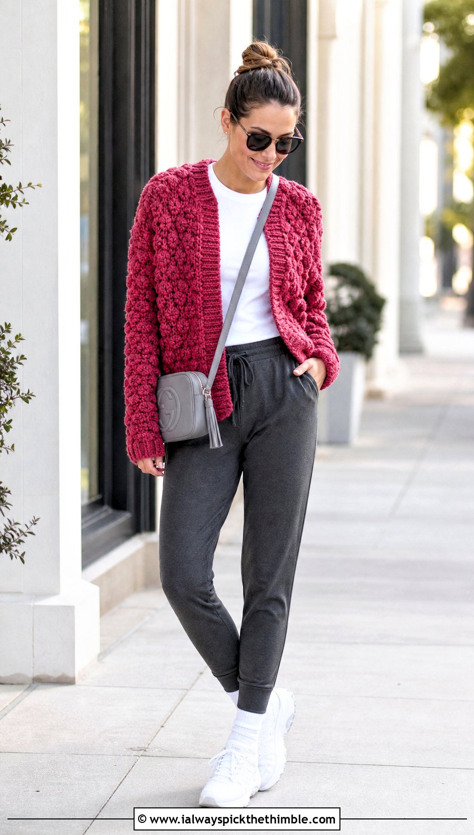 Textured One Panel Crochet Sweater With Joggers - 20 One Panel Crochet Sweater outfit ideas
