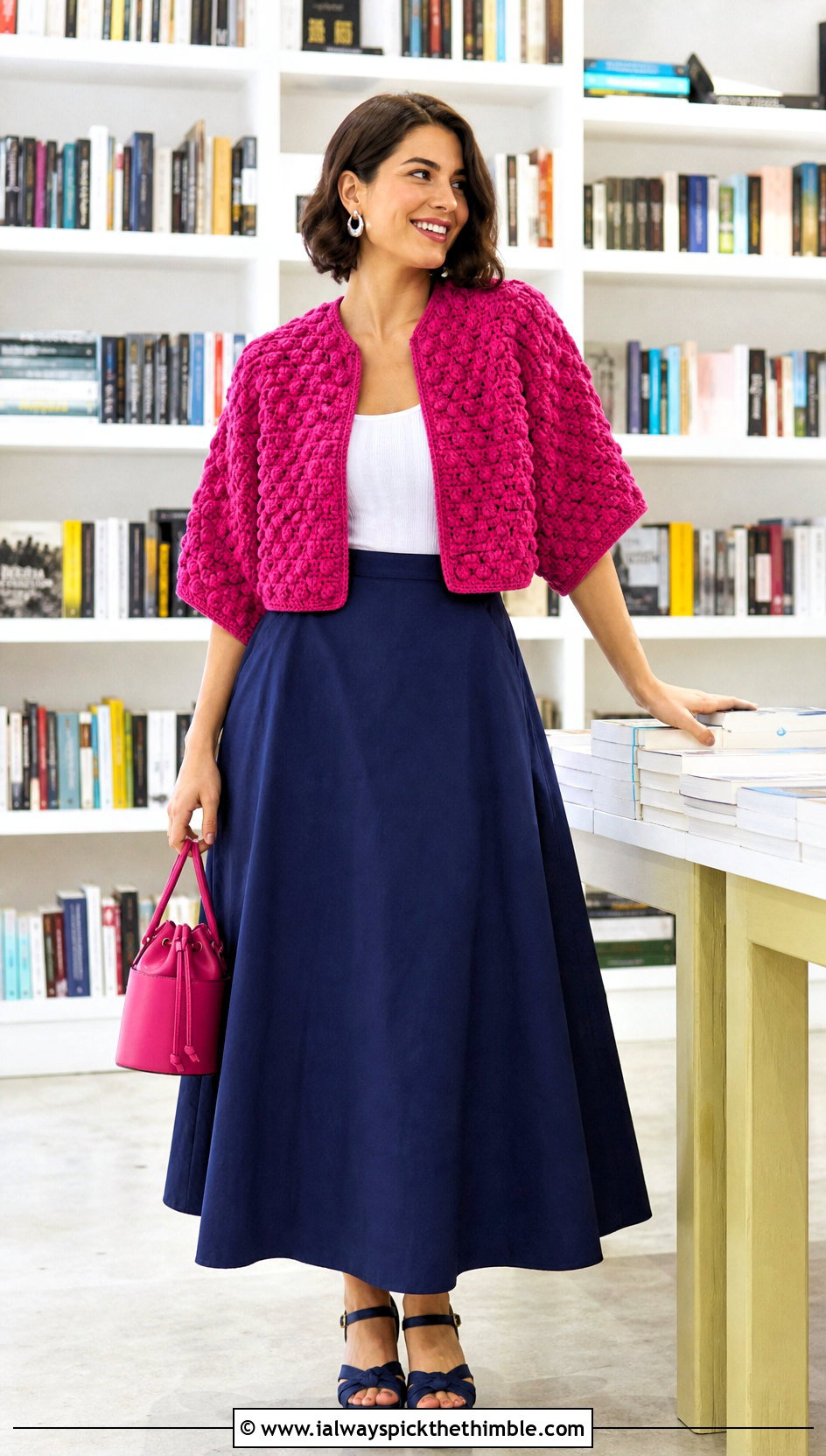 Textured Rectangle Crochet Shrug With Maxi Skirt - 20 Rectangle Crochet Shrug outfit ideas