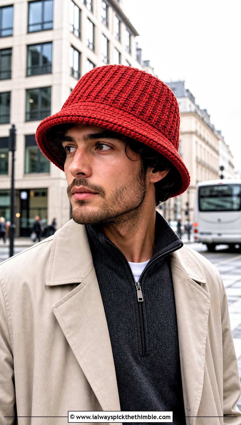 Textured Ribbed Crochet Bucket Hat With Trench Coat And Sneakers - 15 mens crochet bucket hat outfit ideas