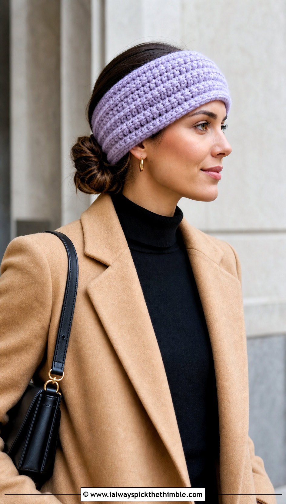 Textured Ridge Bulky Yarn Crochet Ear Warmer With Tailored Coat - 20 Bulky Yarn Crochet Ear Warmer outfit ideas