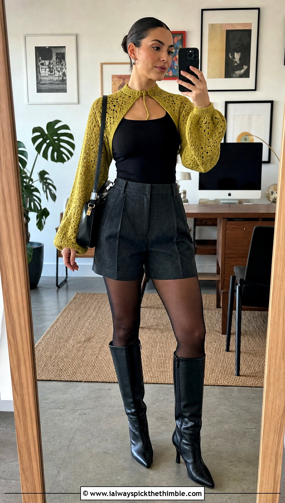 Textured Silva Crochet Shrug With Tailored Shorts - 15 silva crochet shrug outfit ideas