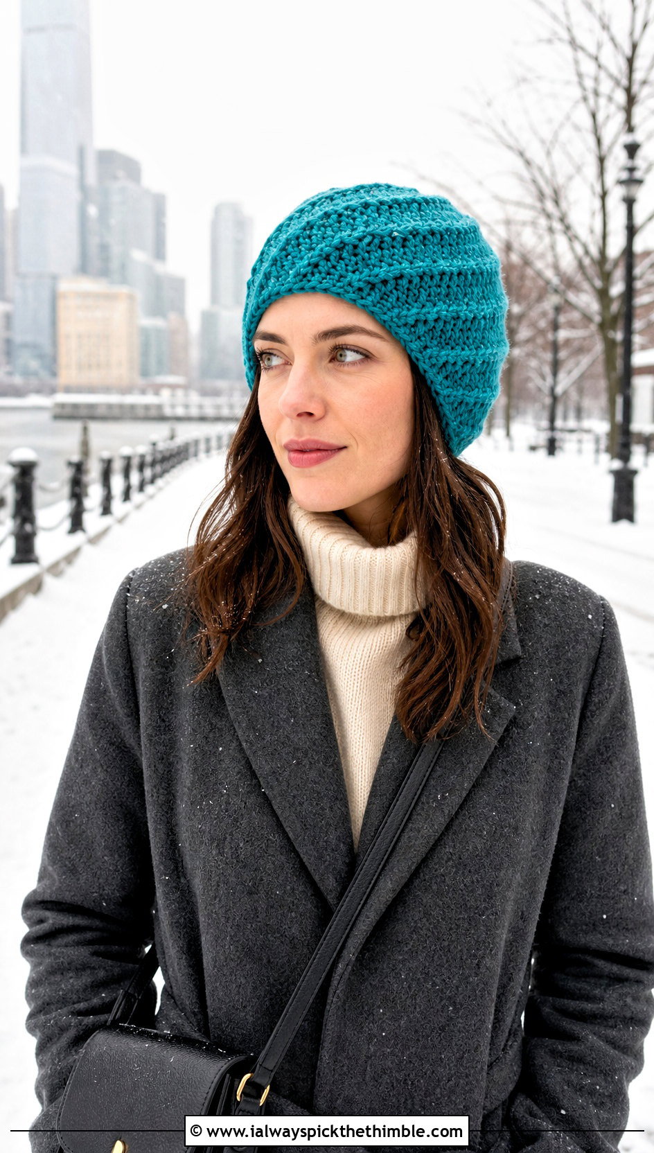 Textured Spiral Crochet Toque With Wool Coat And Boots - 20 Spiral Crochet Hat outfit ideas