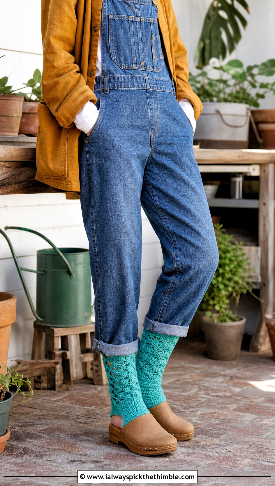 Textured Toeless Crochet Boot Socks With Overalls - 20 Toeless Crochet Socks outfit ideas