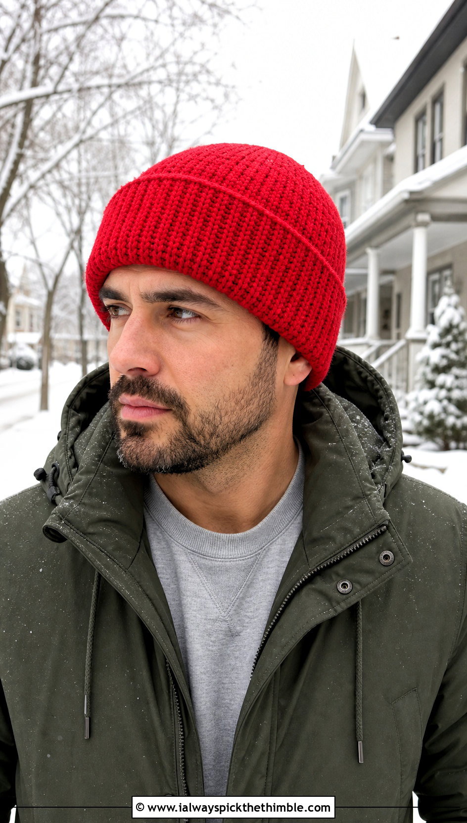 Thermal Stitch Crochet Beanie With Parka - 20 easy men's crochet beanie outfit ideas