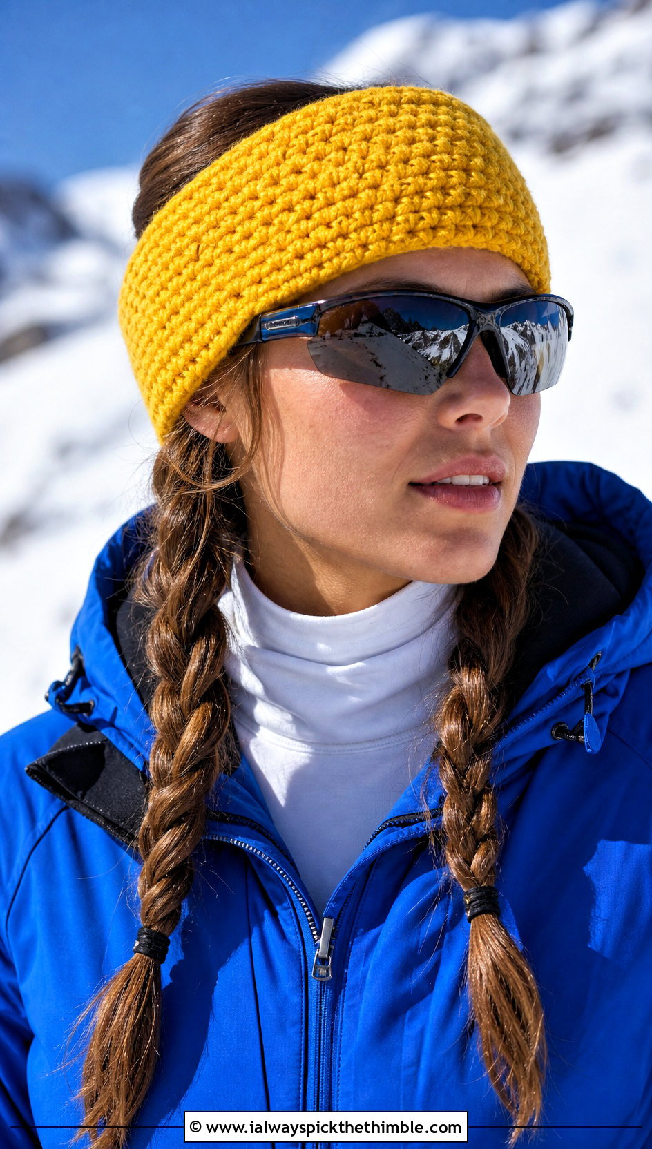 Thermal Stitch Crochet Headband With Ski Jacket - 25 crochet winter headband outfit ideas