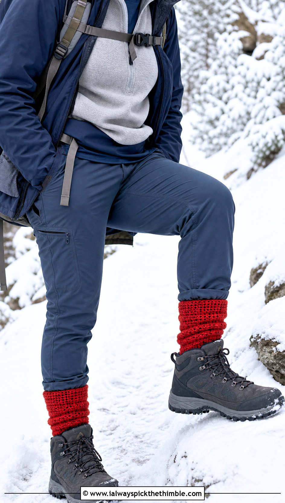 Thermal Stitch Crochet Hiking Socks With Outdoor Layers - 20 crochet winter socks outfit ideas
