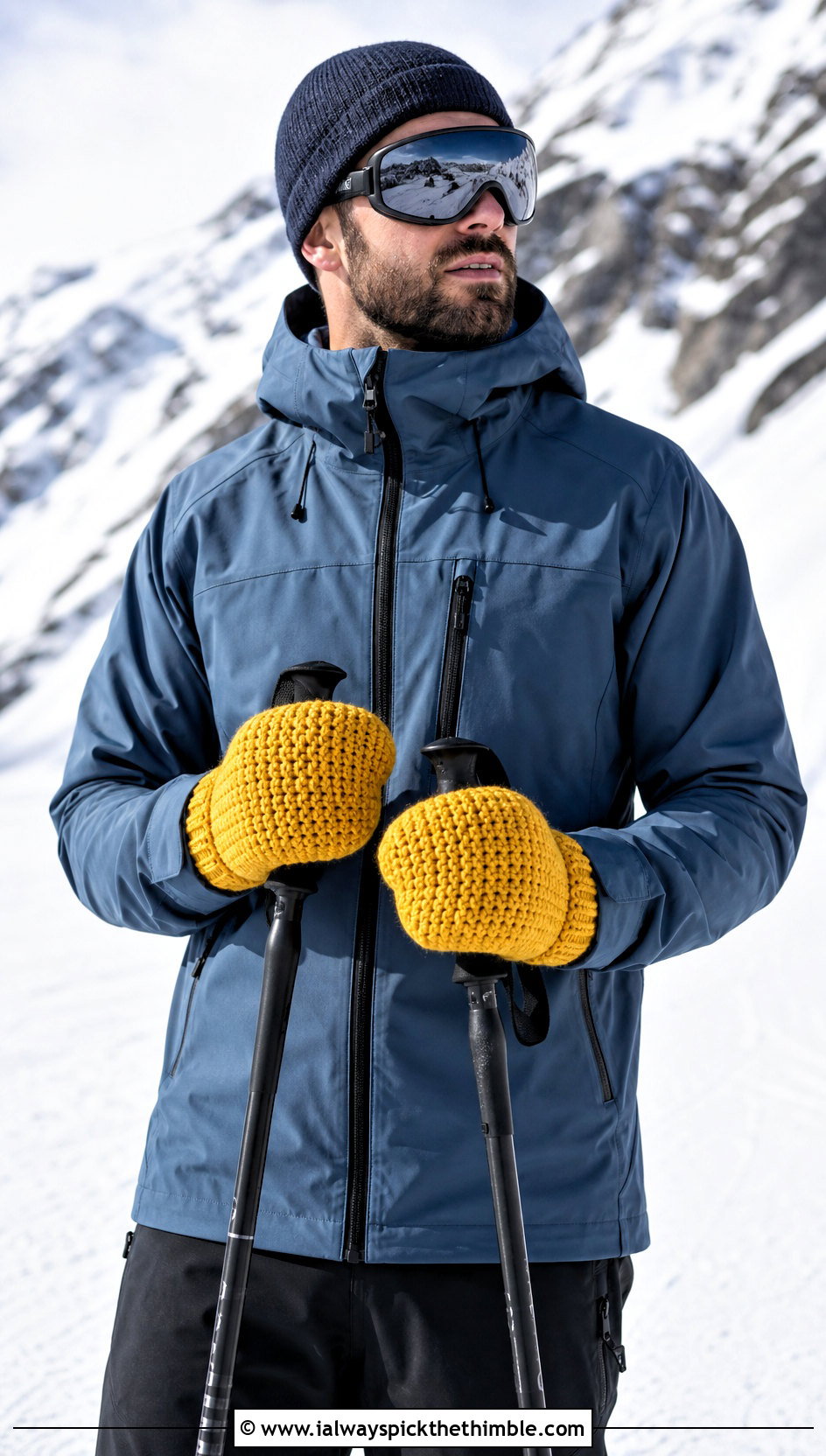 Thermal Stitch Crochet Mittens With Ski Jacket - 20 Mens Crochet Mittens outfit ideas