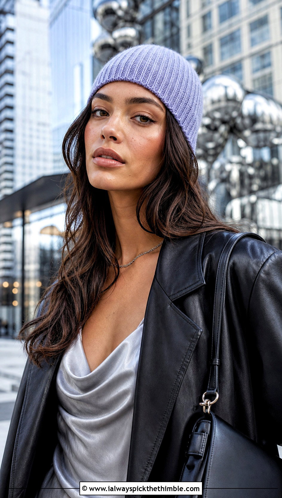 Thin Crochet Ribbed Beanie With Slip Dress And Jacket - 25 crochet ribbed beanie outfit ideas