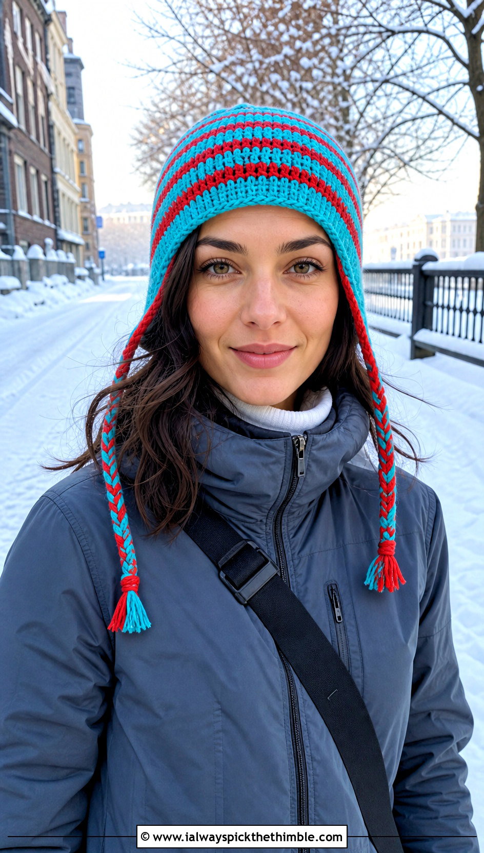 Thin Stripe Earflap Crochet Beanie With Parka - 20 striped crochet beanie outfit ideas