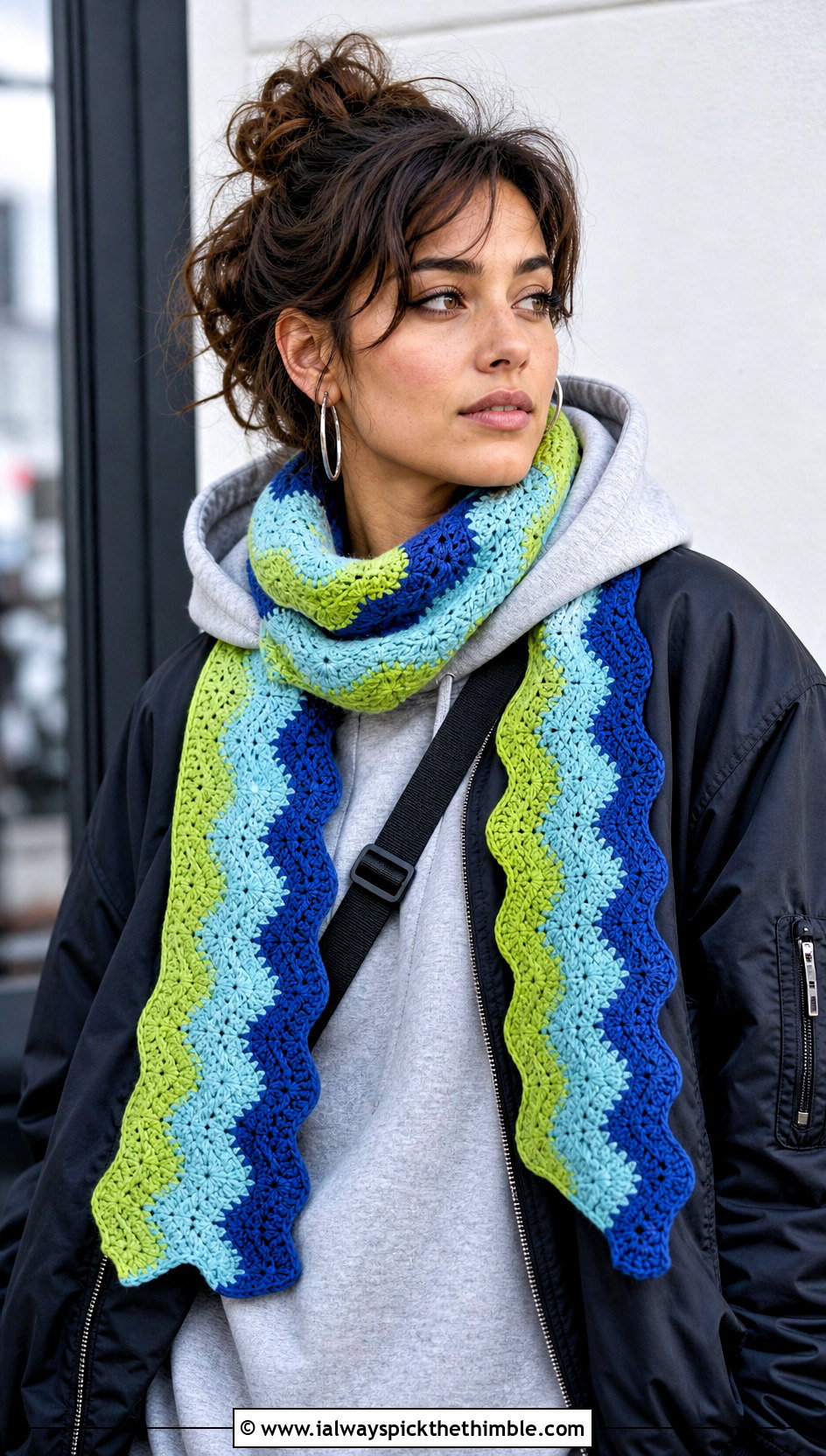Three Color Ripple Crochet Scarf With Hoodie - 20 3 Color Crochet Scarf outfit ideas