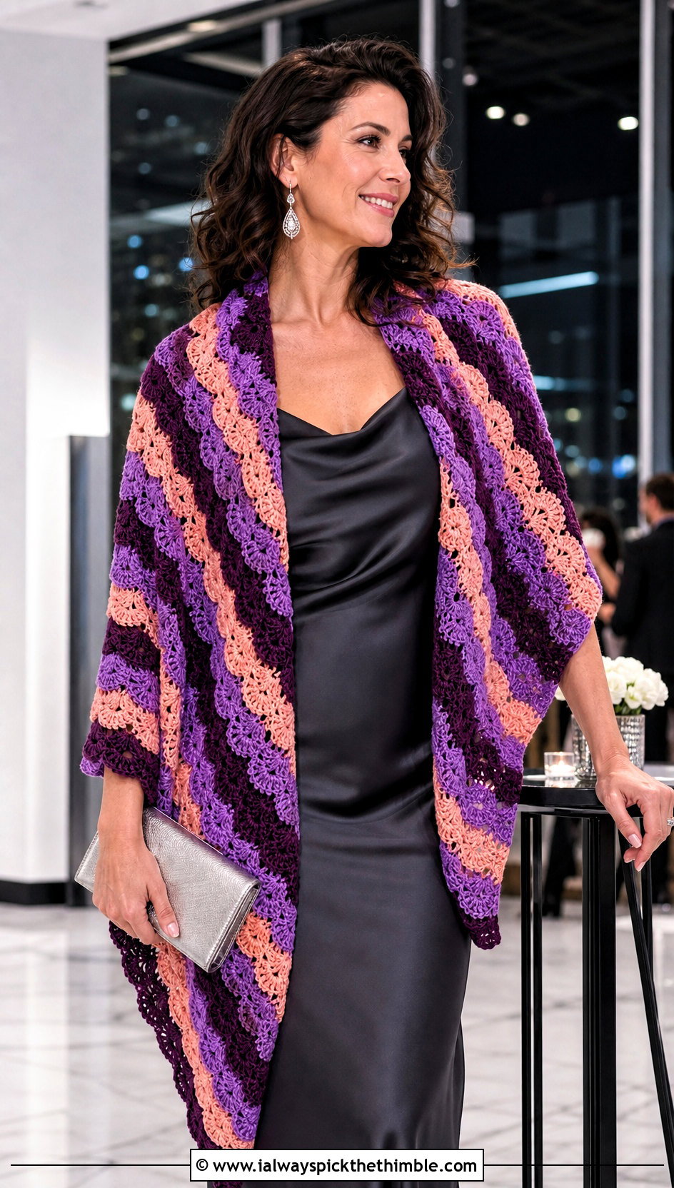 Three Color Shell Stitch Crochet Scarf With Slip Dress - 20 3 Colors Crochet Scarf outfit ideas