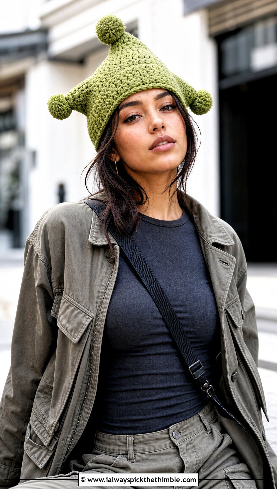 Three Point Crochet Clown Hat With Cargo Pants - 20 crochet clown hat outfit ideas